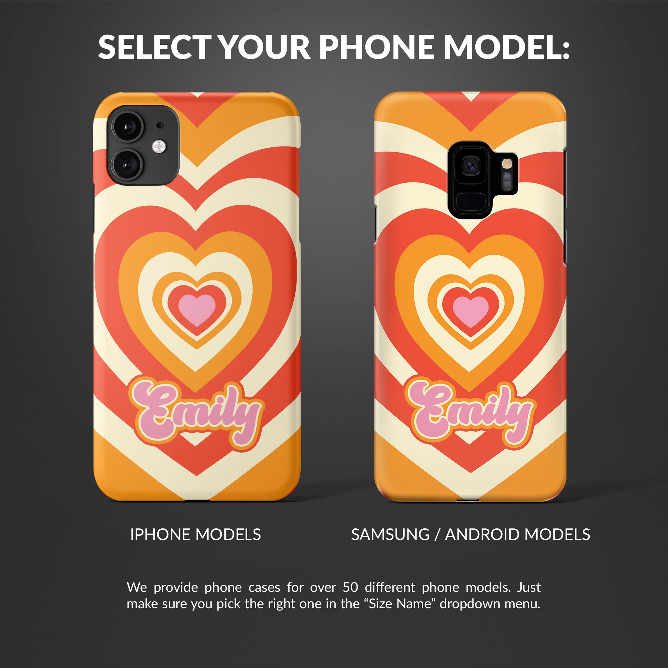 Personalised Hard Phone Case Heart Groovy Retro