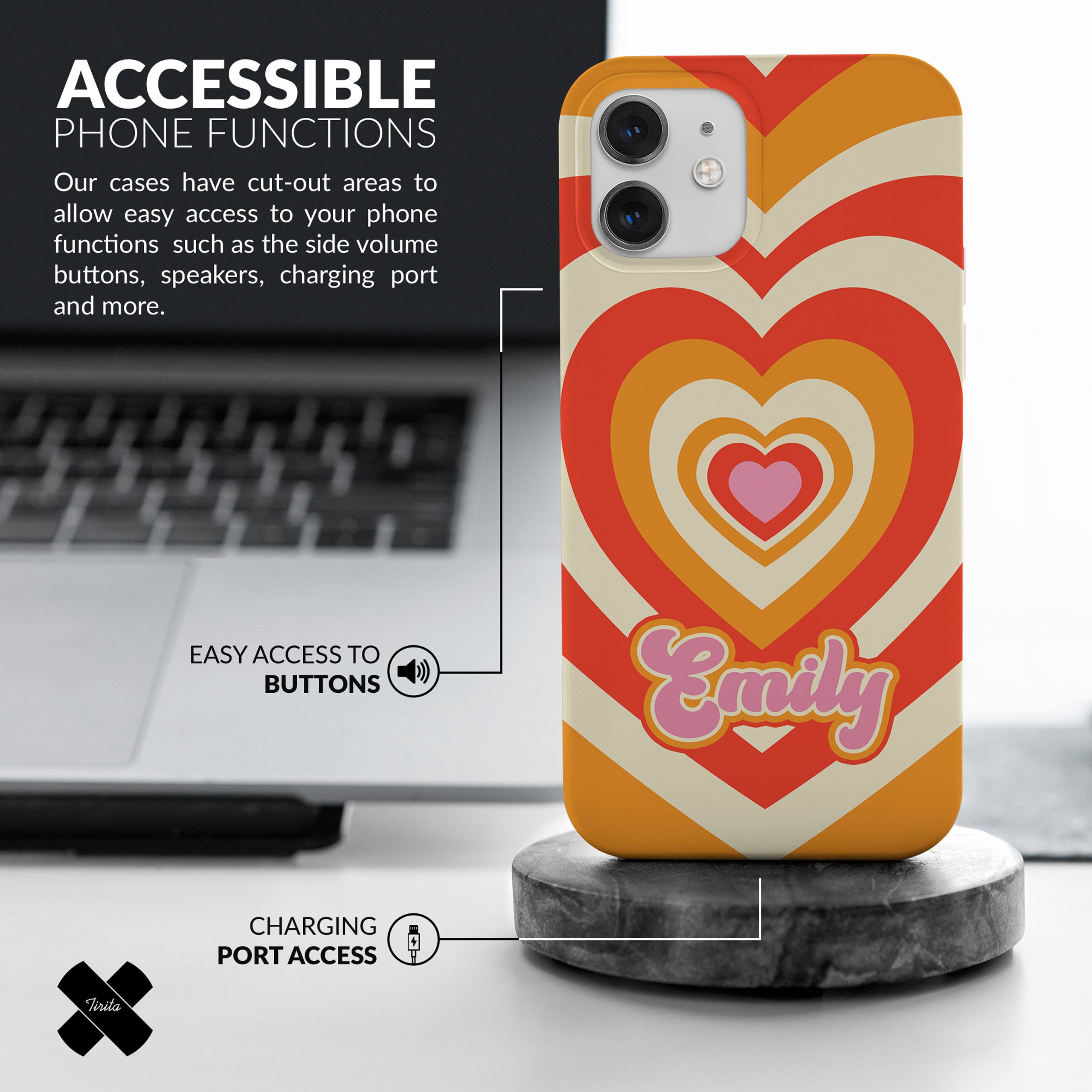 Personalised Hard Phone Case Heart Groovy Retro