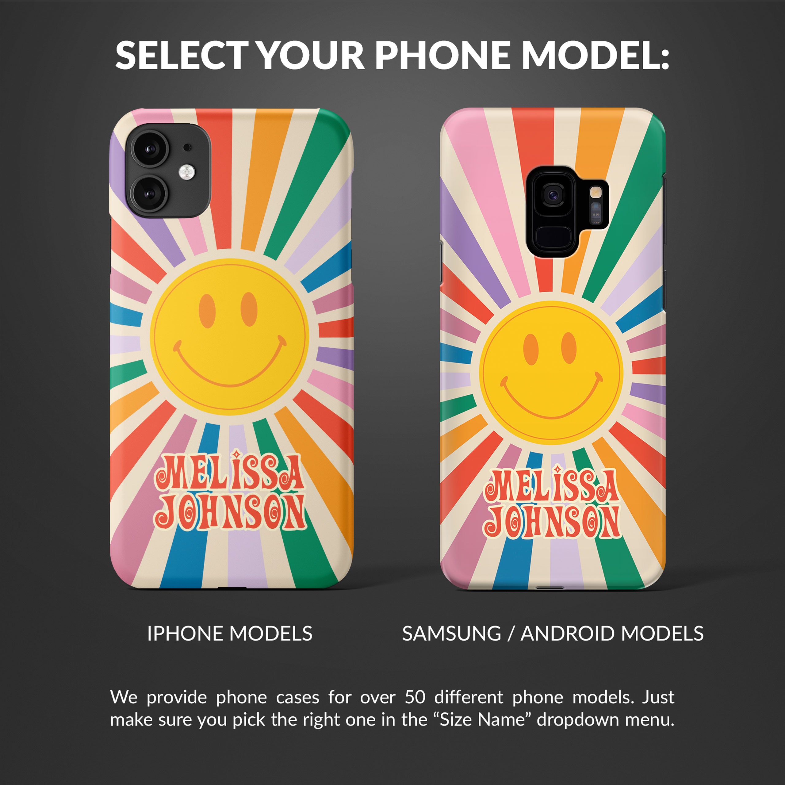 Personalised Hard Phone Case Sun Smile Retro Colourful