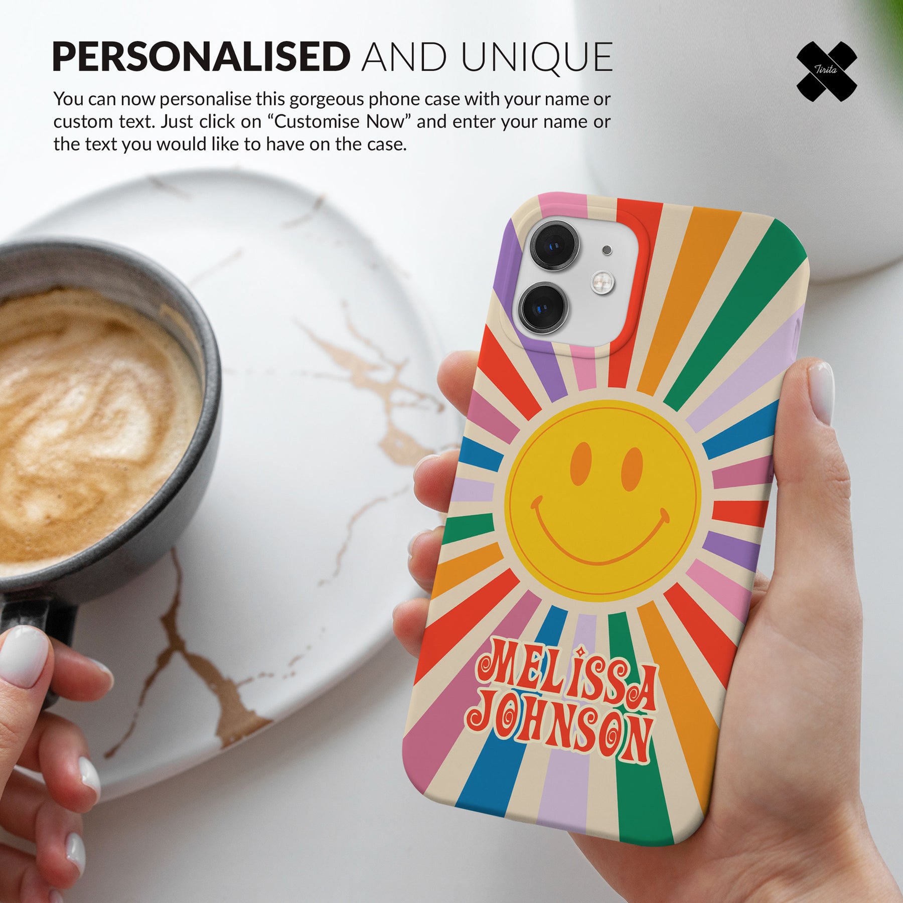 Personalised Hard Phone Case Sun Smile Retro Colourful