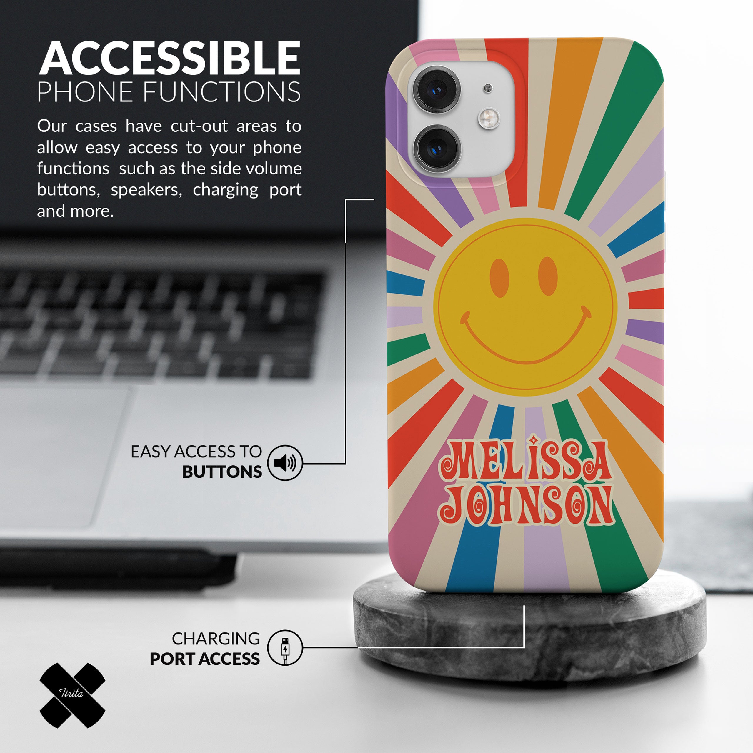 Personalised Hard Phone Case Sun Smile Retro Colourful