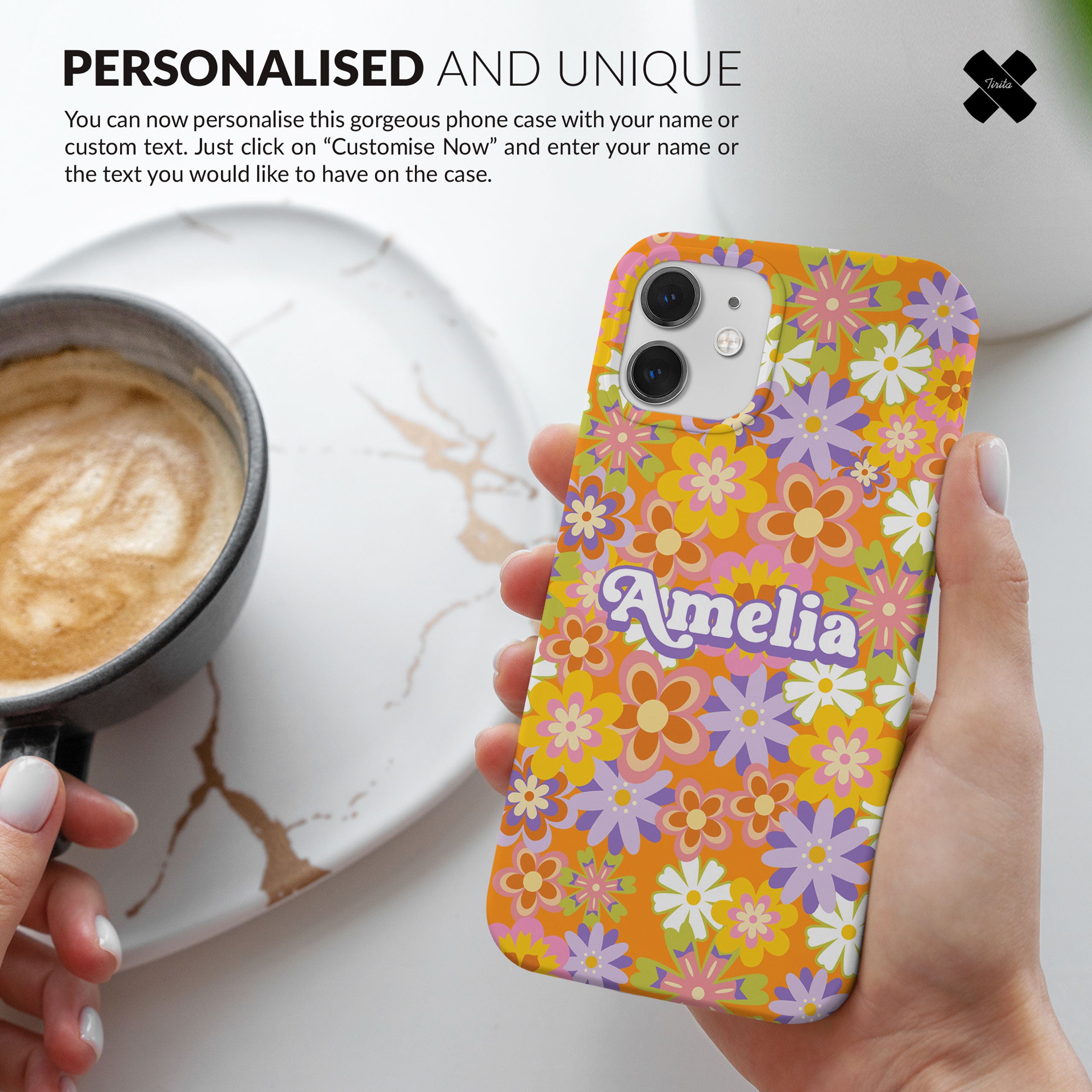 Personalised Hard Phone Case Retro Floral Hippie 70s