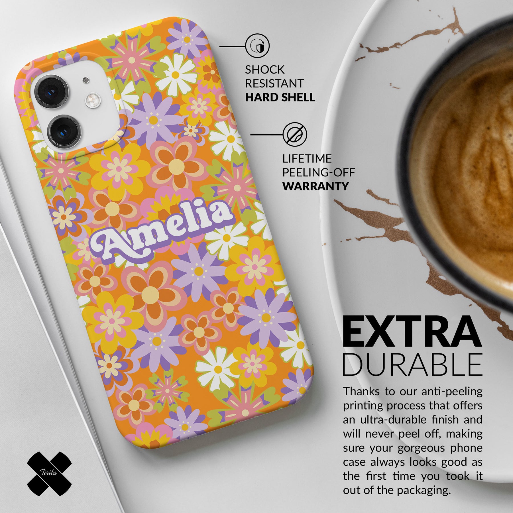 Personalised Hard Phone Case Retro Floral Hippie 70s