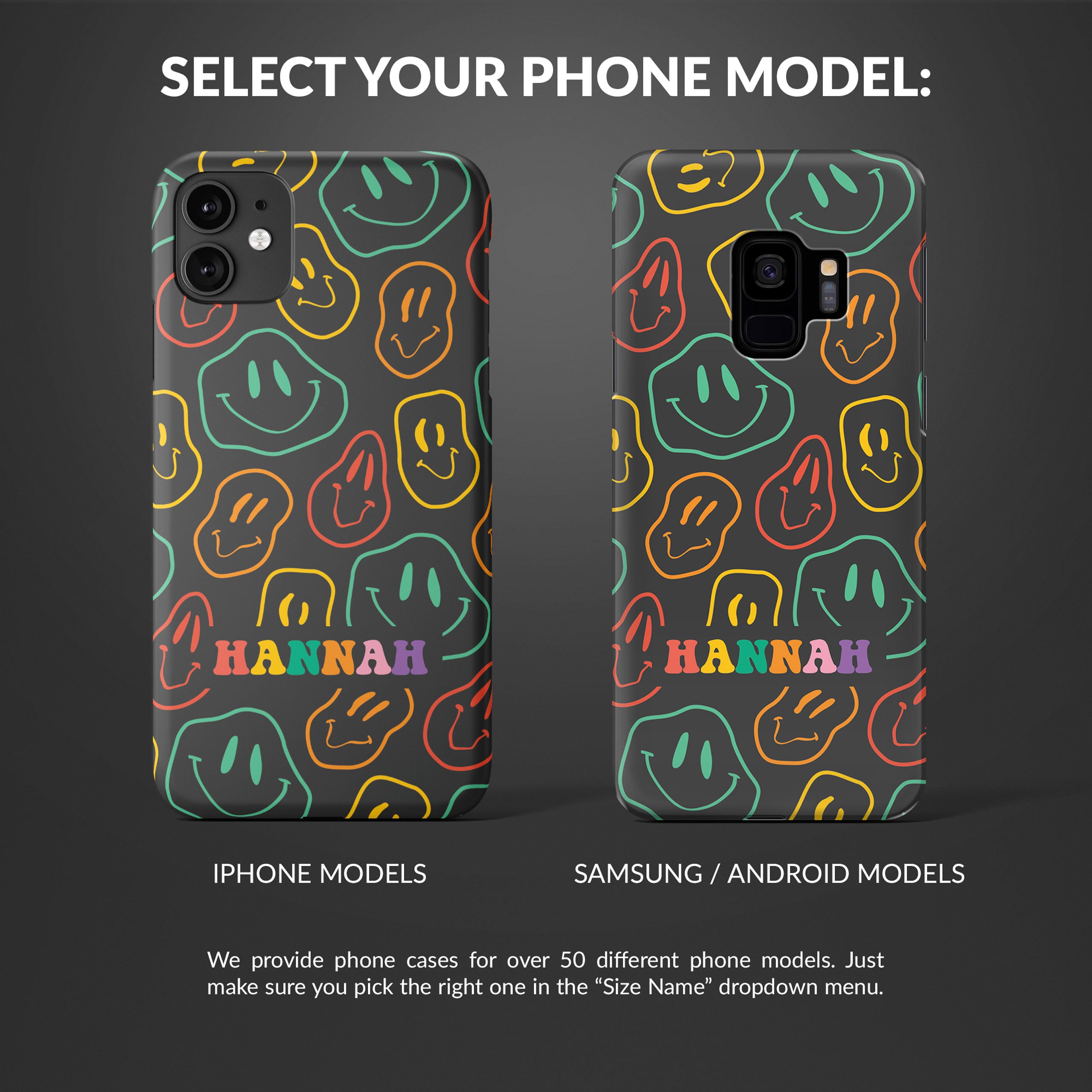 Personalised Hard Phone Case Trippy Smiling Faces Colourful