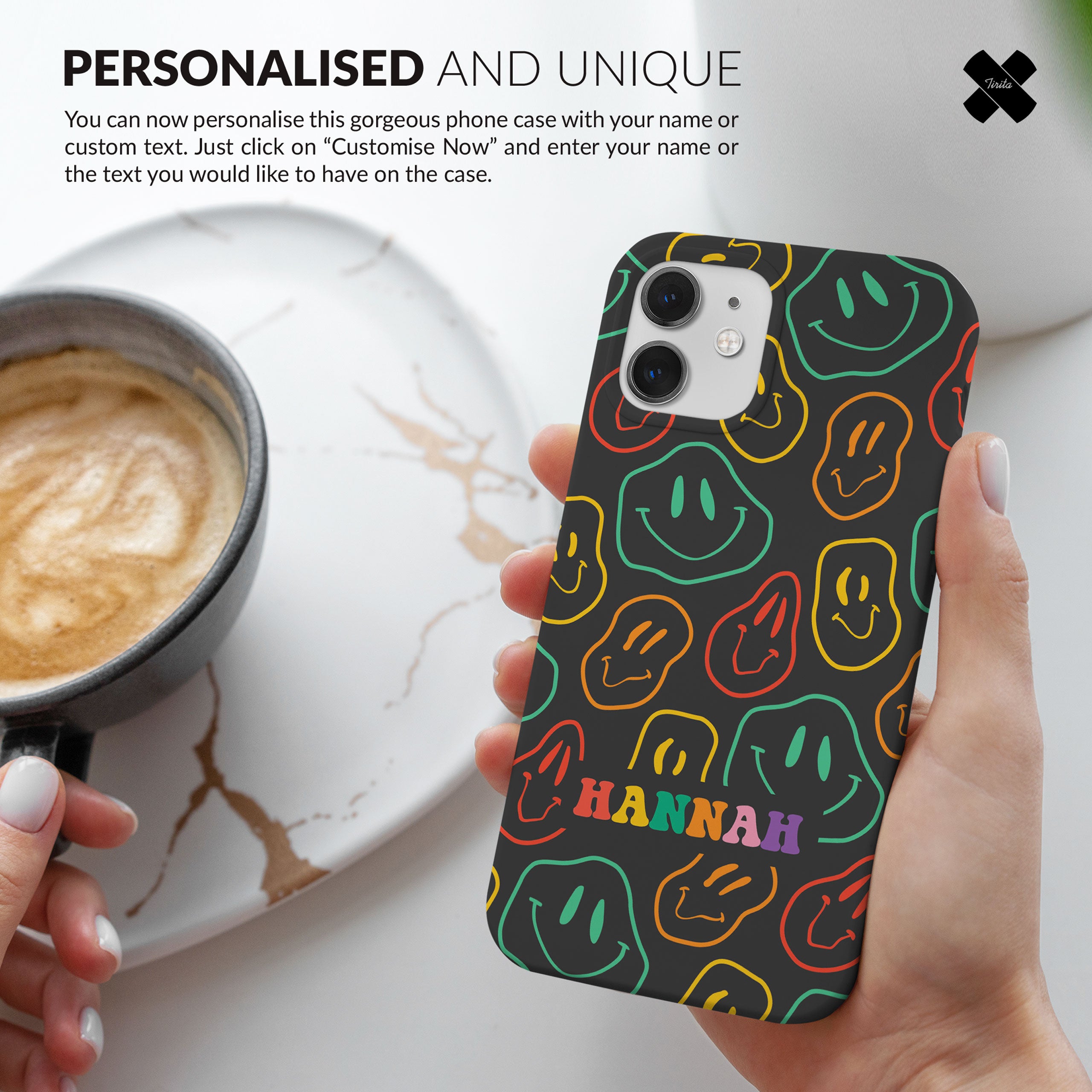 Personalised Hard Phone Case Trippy Smiling Faces Colourful