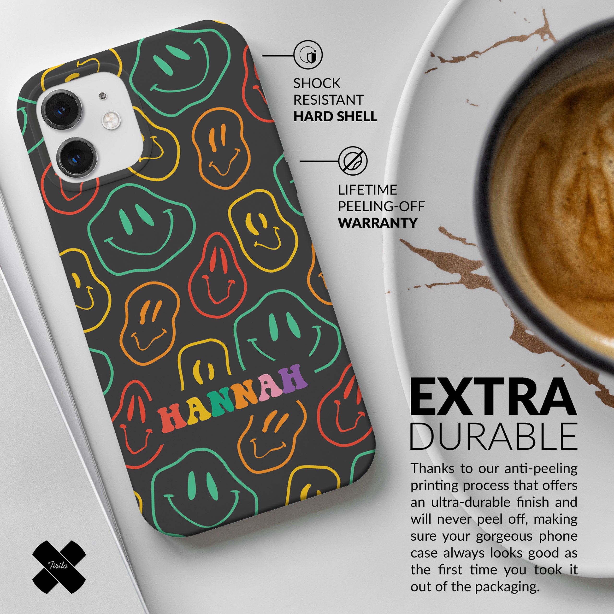 Personalised Hard Phone Case Trippy Smiling Faces Colourful