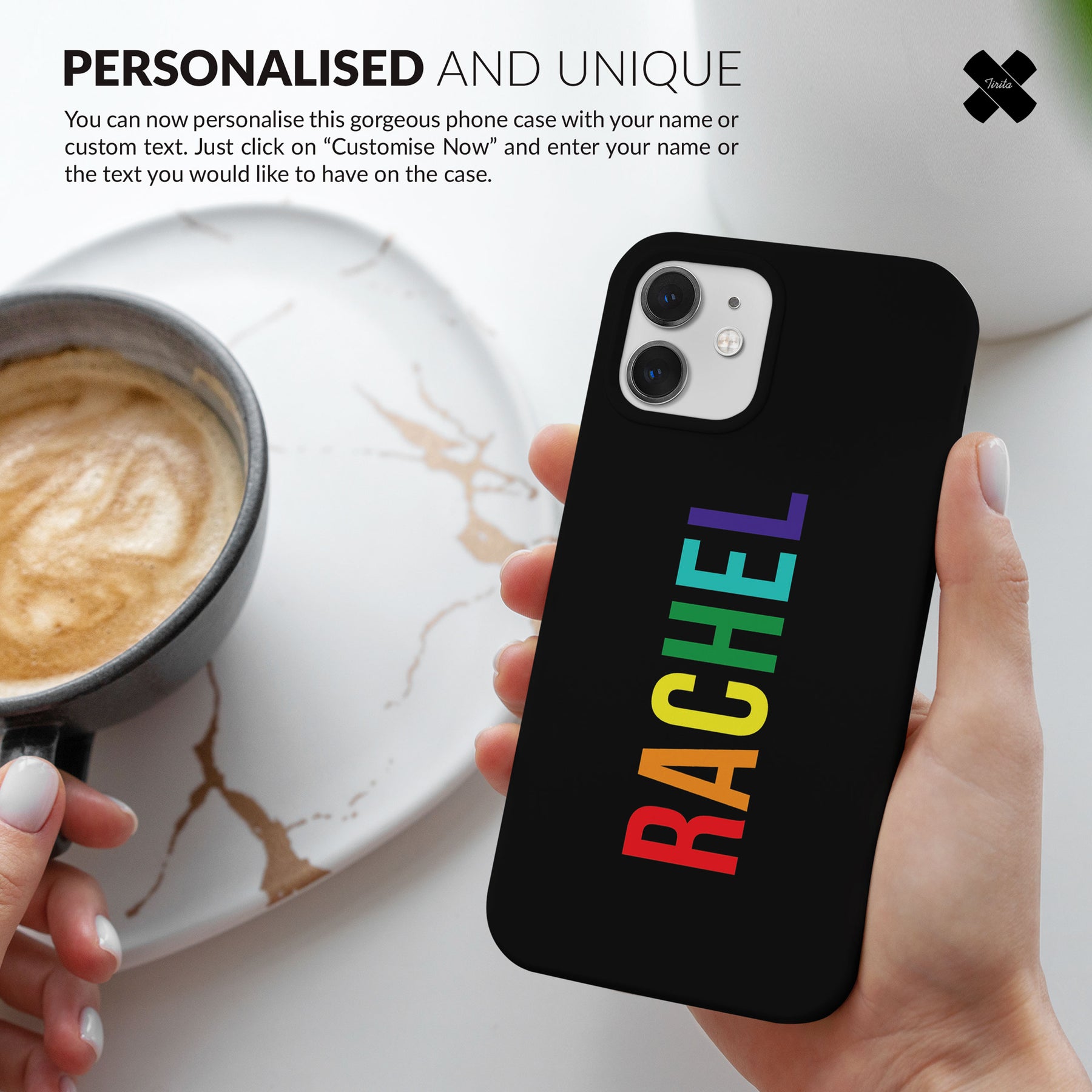 Personalised Hard Phone Case Rainbow Name on Black