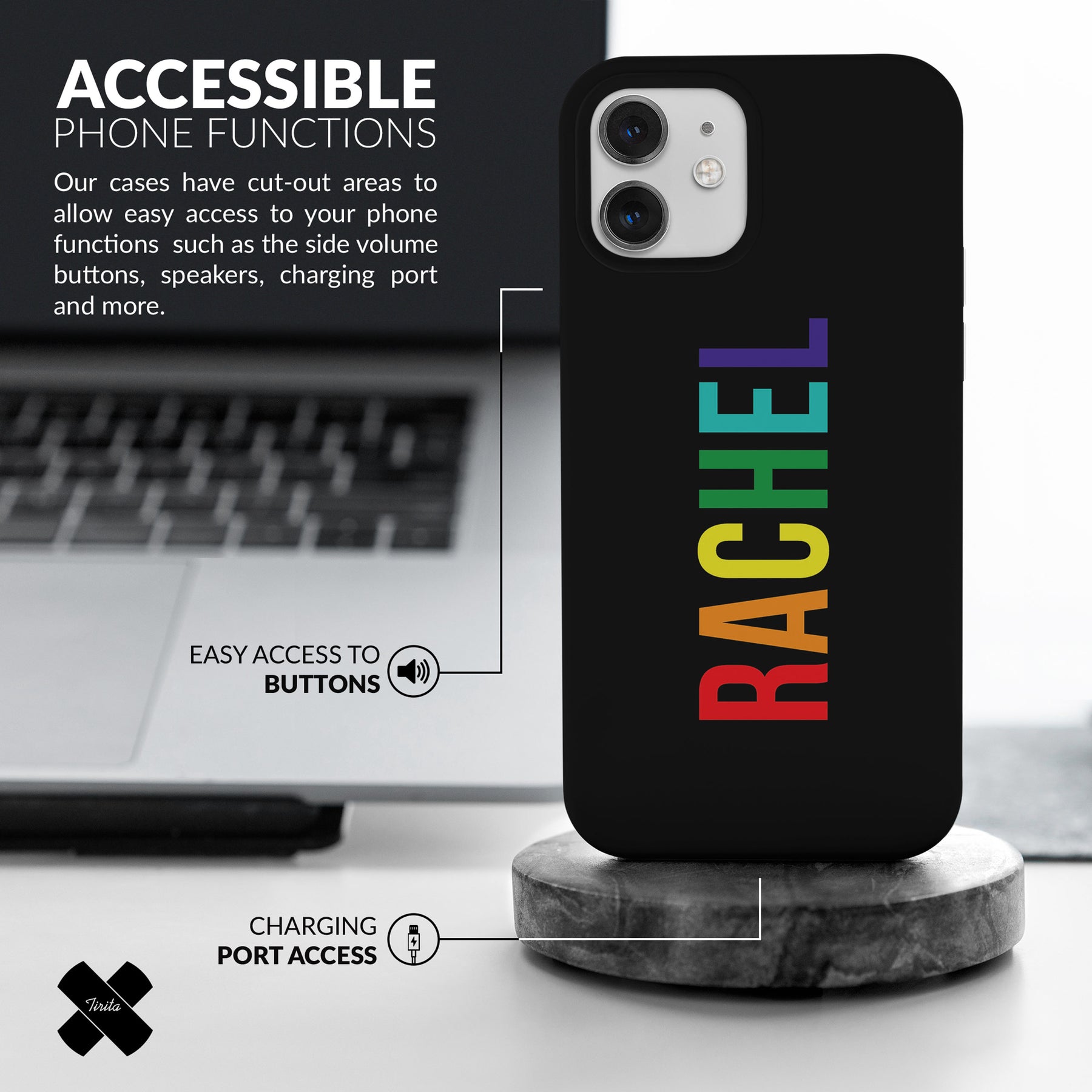 Personalised Hard Phone Case Rainbow Name on Black