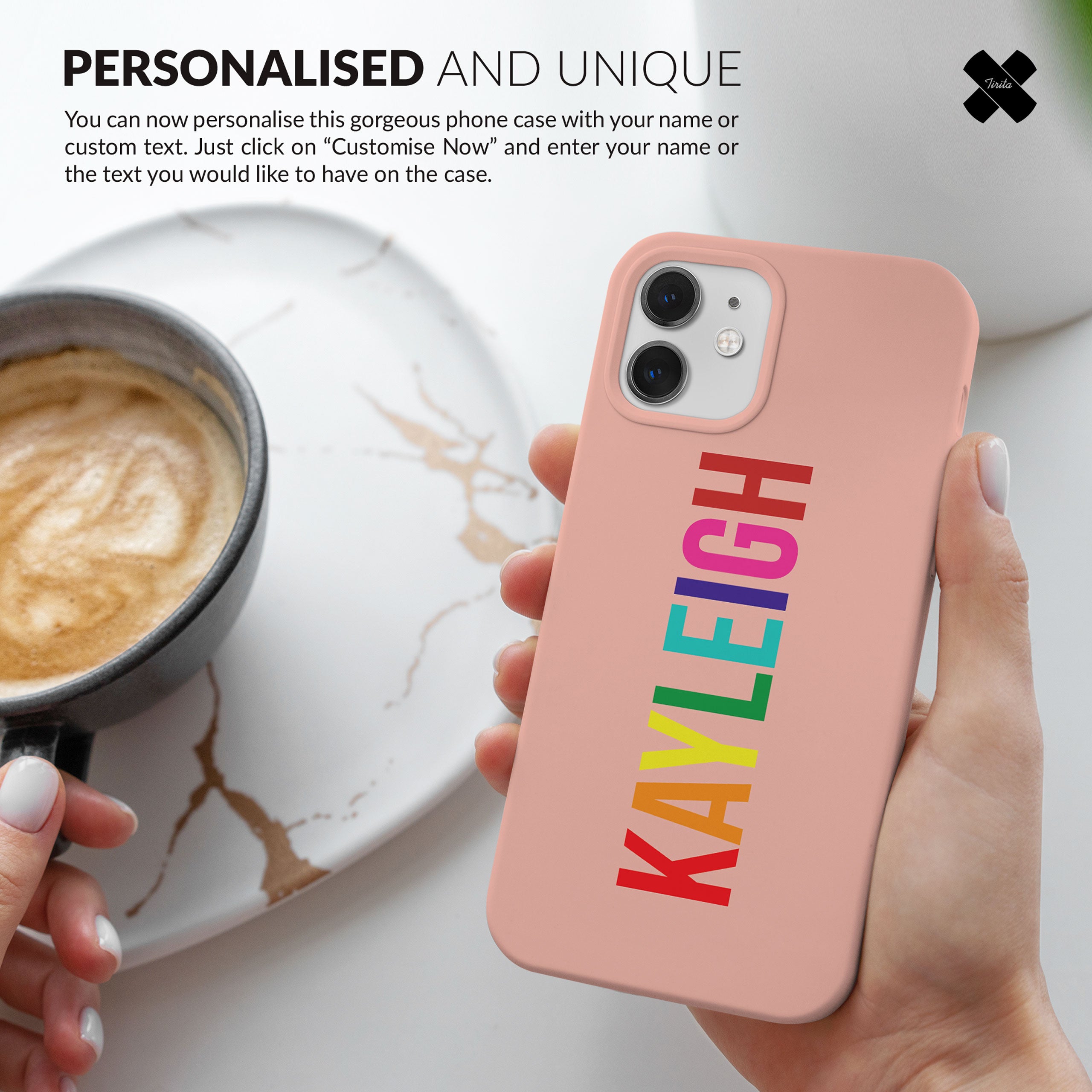 Personalised Hard Phone Case Rainbow Name on Pink