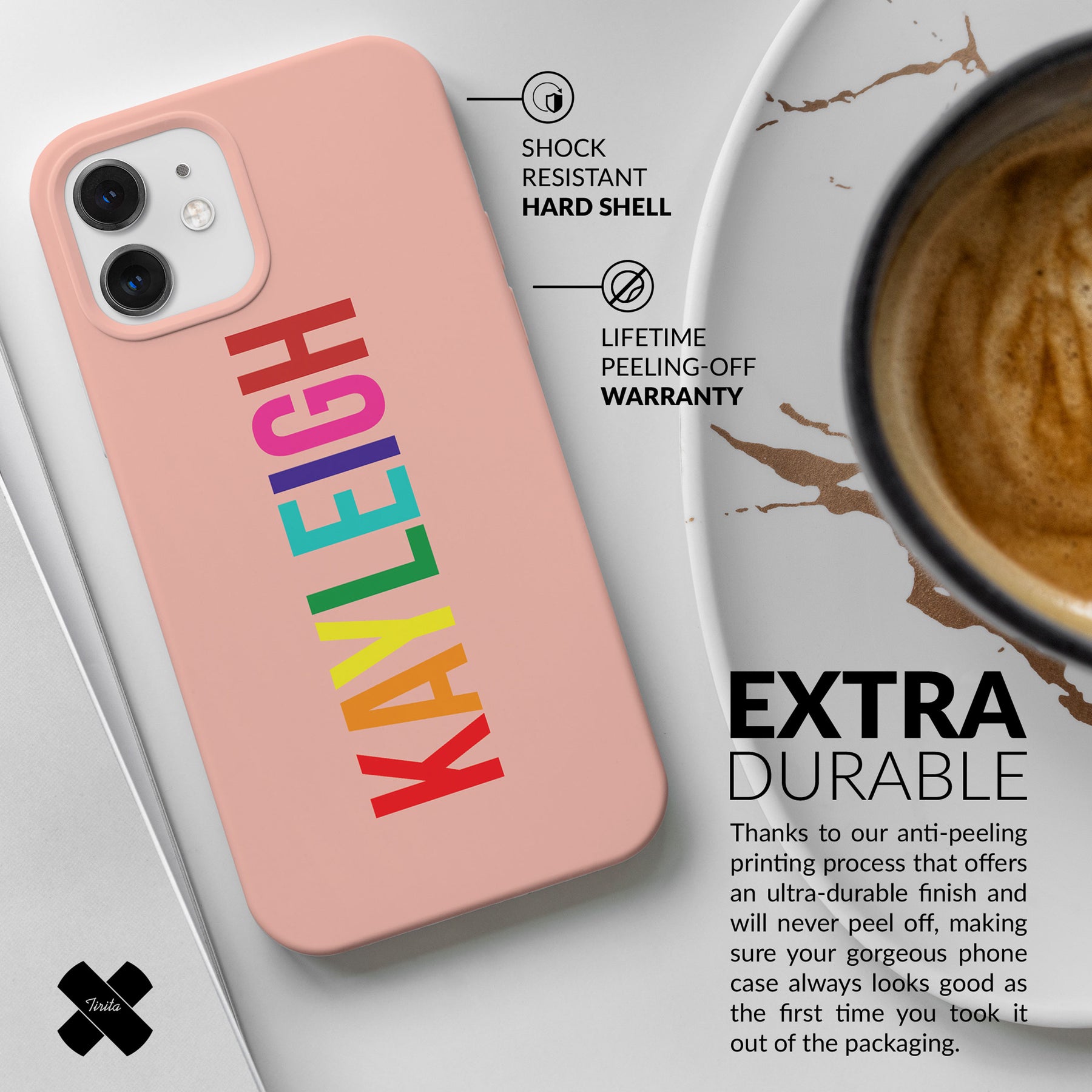 Personalised Hard Phone Case Rainbow Name on Pink