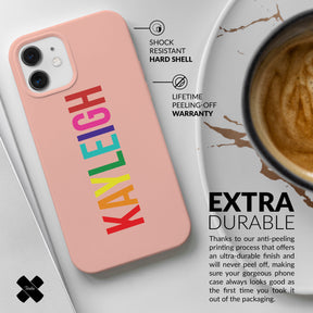 Personalised Hard Phone Case Rainbow Name on Pink