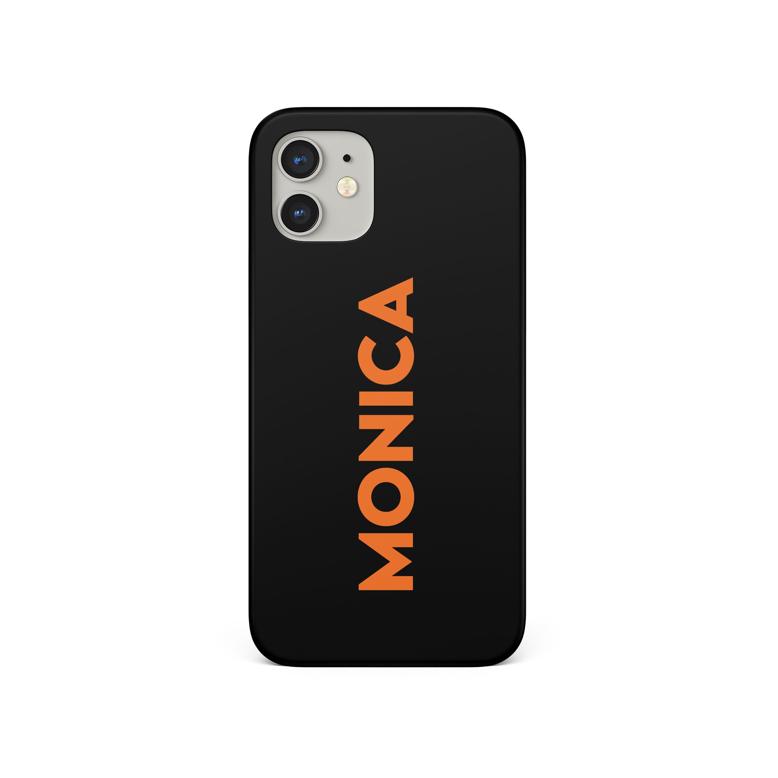 Personalised Hard Phone Case Orange Bold Name on Black