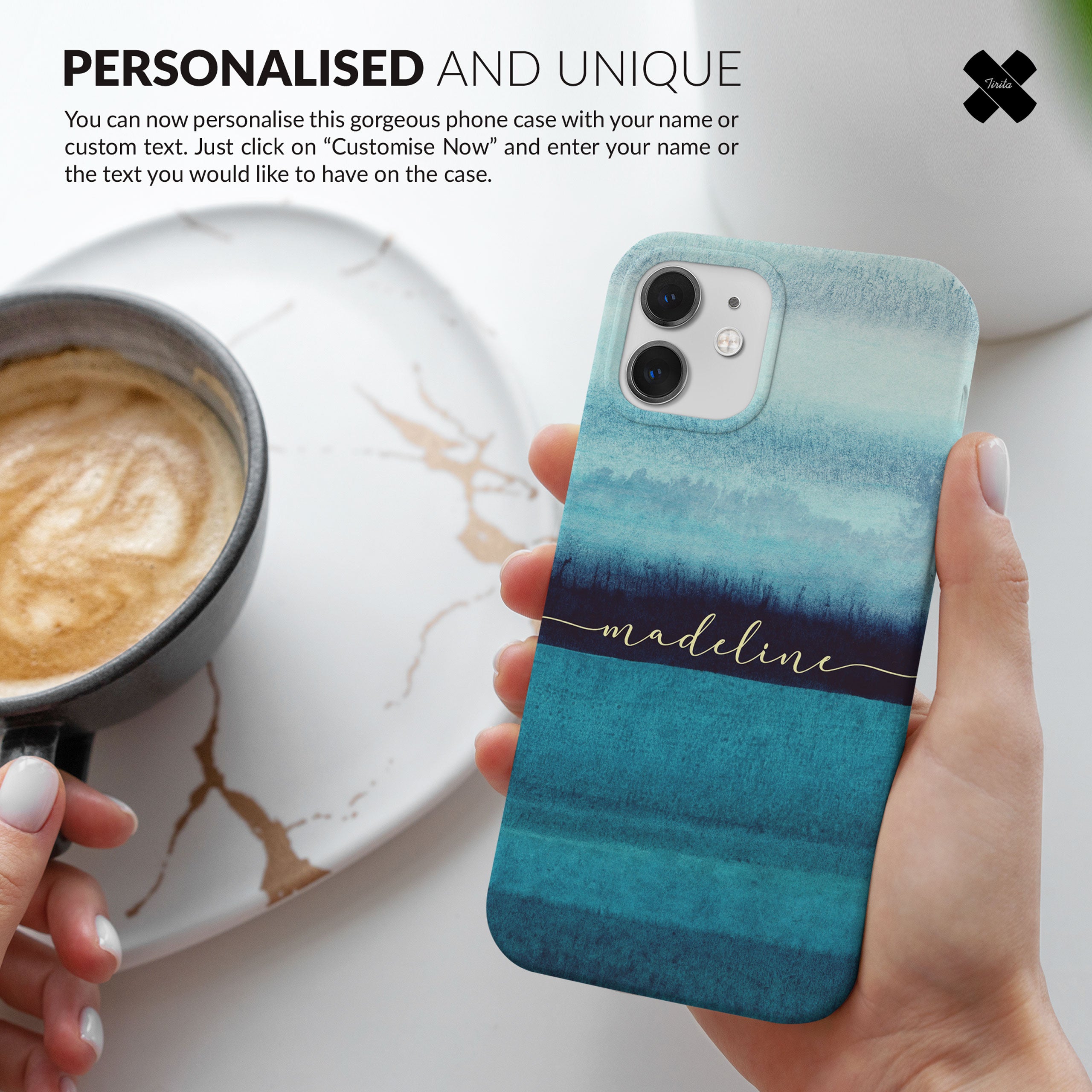 Personalised Hard Phone Case Ocean Blue Watercolour