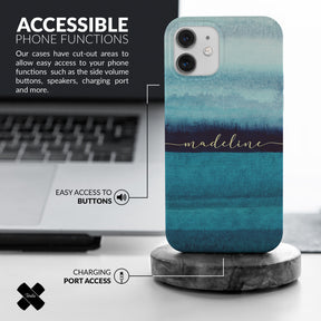 Personalised Hard Phone Case Ocean Blue Watercolour