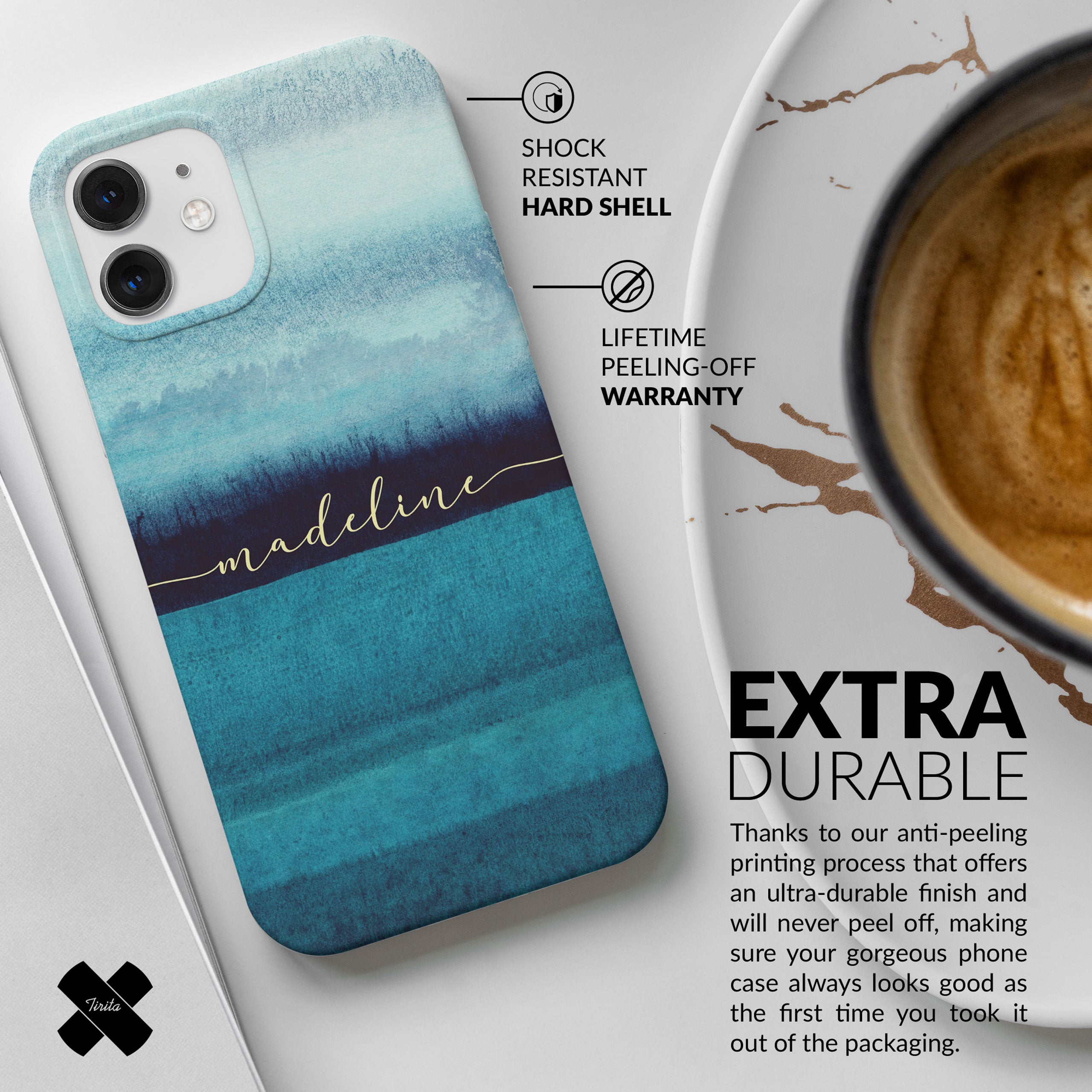 Personalised Hard Phone Case Ocean Blue Watercolour