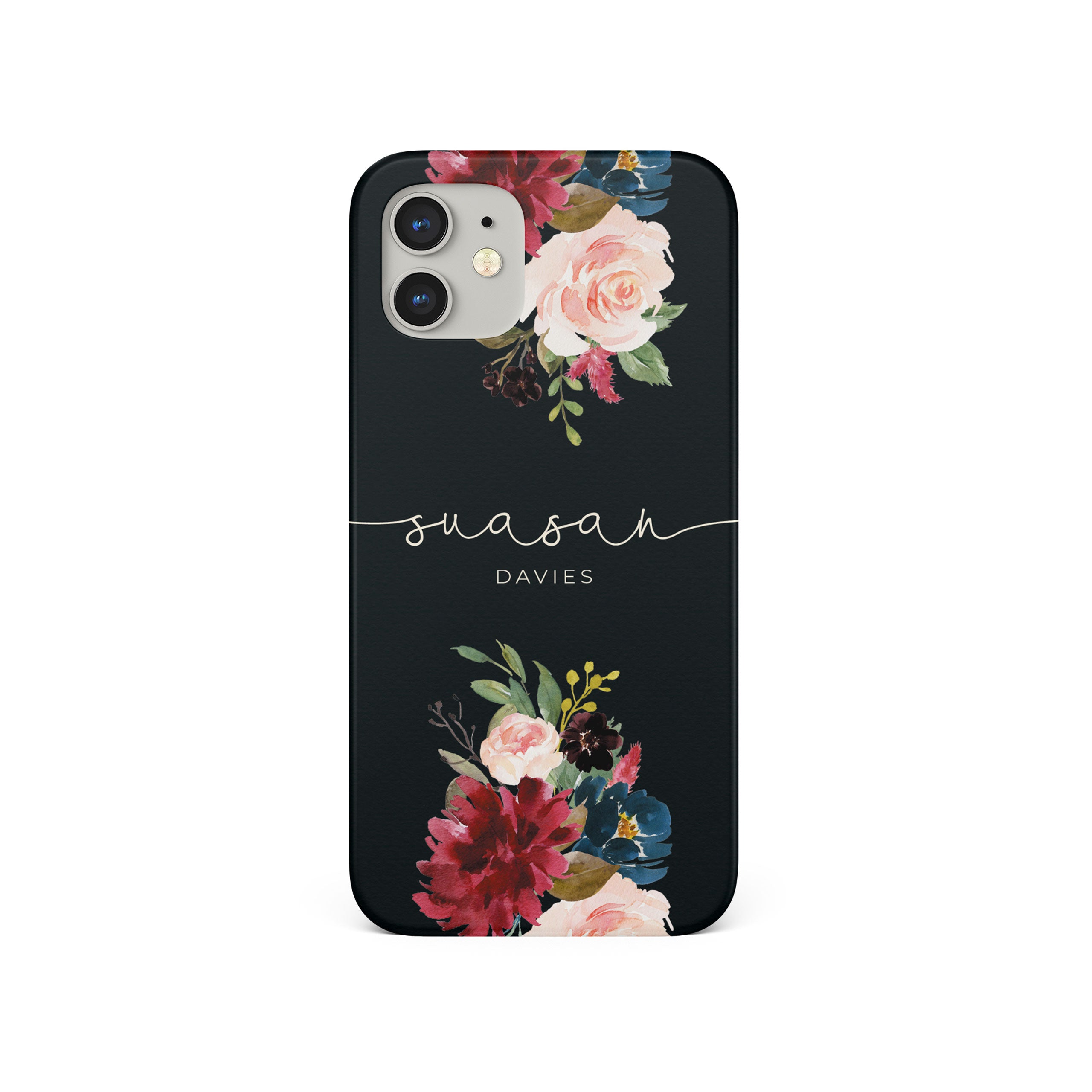 Personalised Hard Phone Case Custom Name Vintage Roses Peony Bouquet