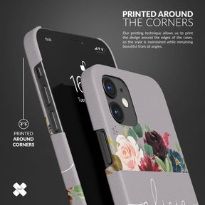 Personalised Hard Phone Case Custom Name Light Grey Floral Roses