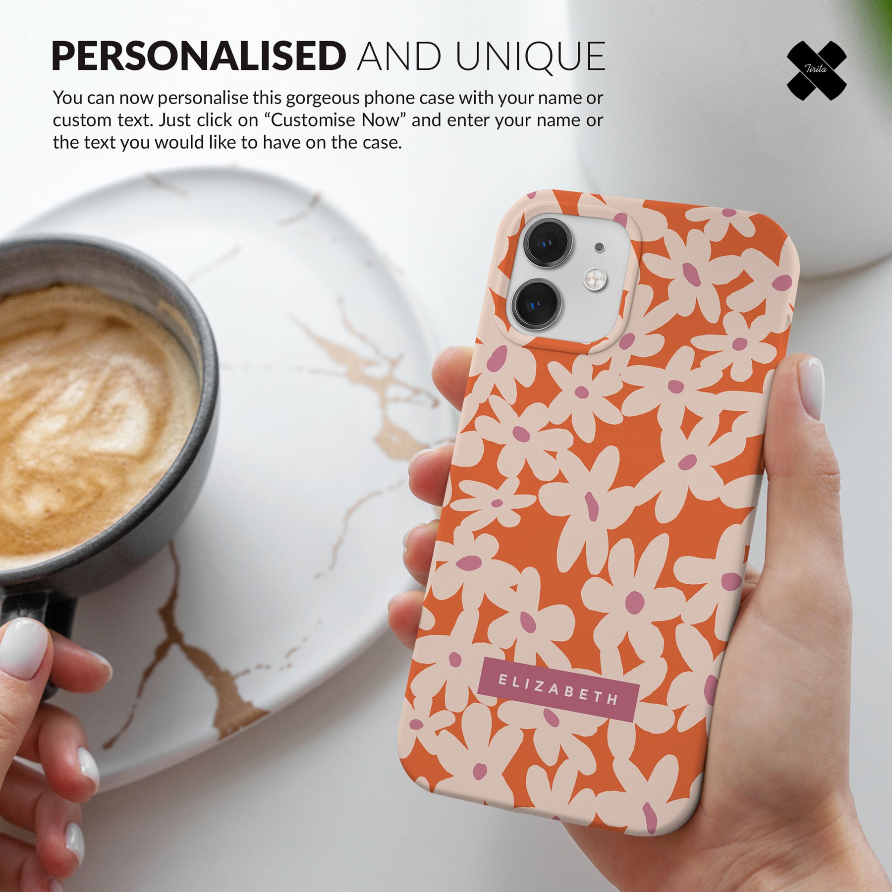 Personalised Hard Phone Case Custom Name Floral Chamomile Flower