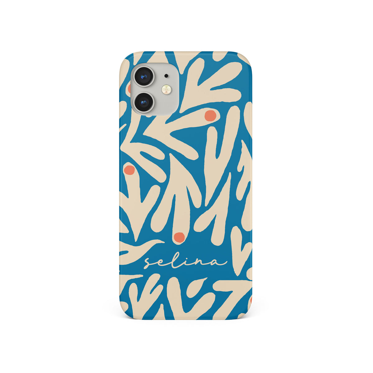 Personalised Hard Phone Case Custom Name Floral Blue White Funky