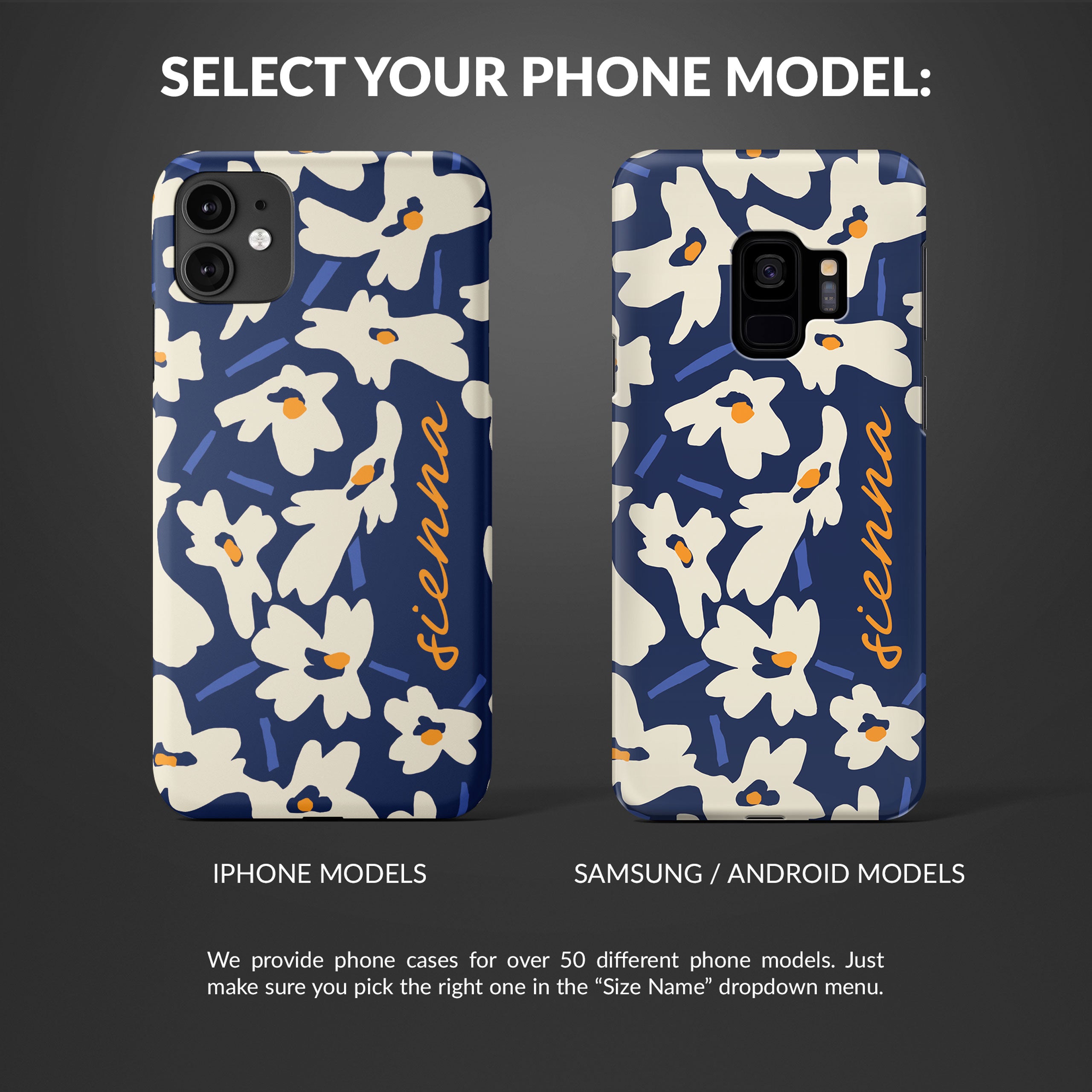 Personalised Hard Phone Case Custom Name Floral Daisies