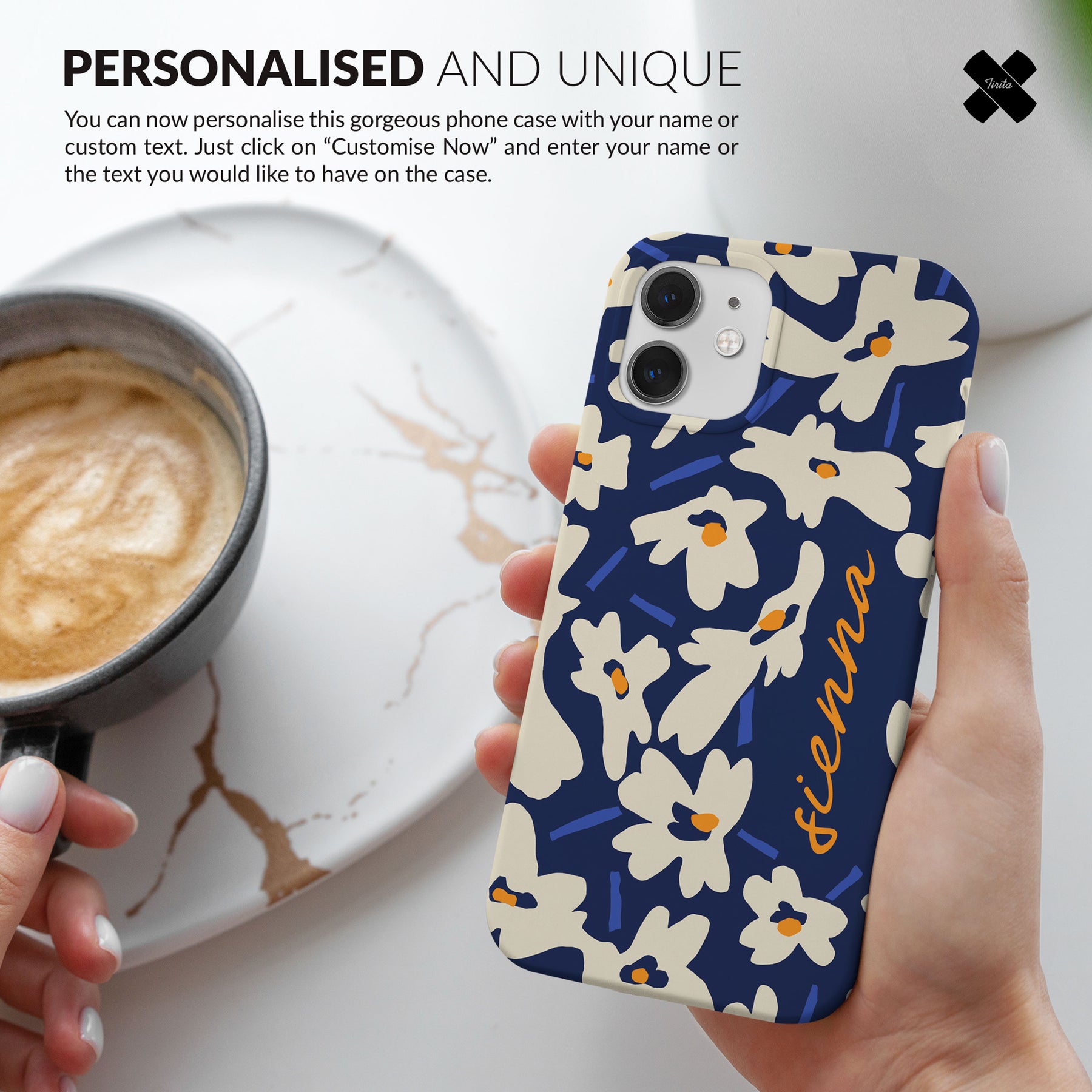 Personalised Hard Phone Case Custom Name Floral Daisies