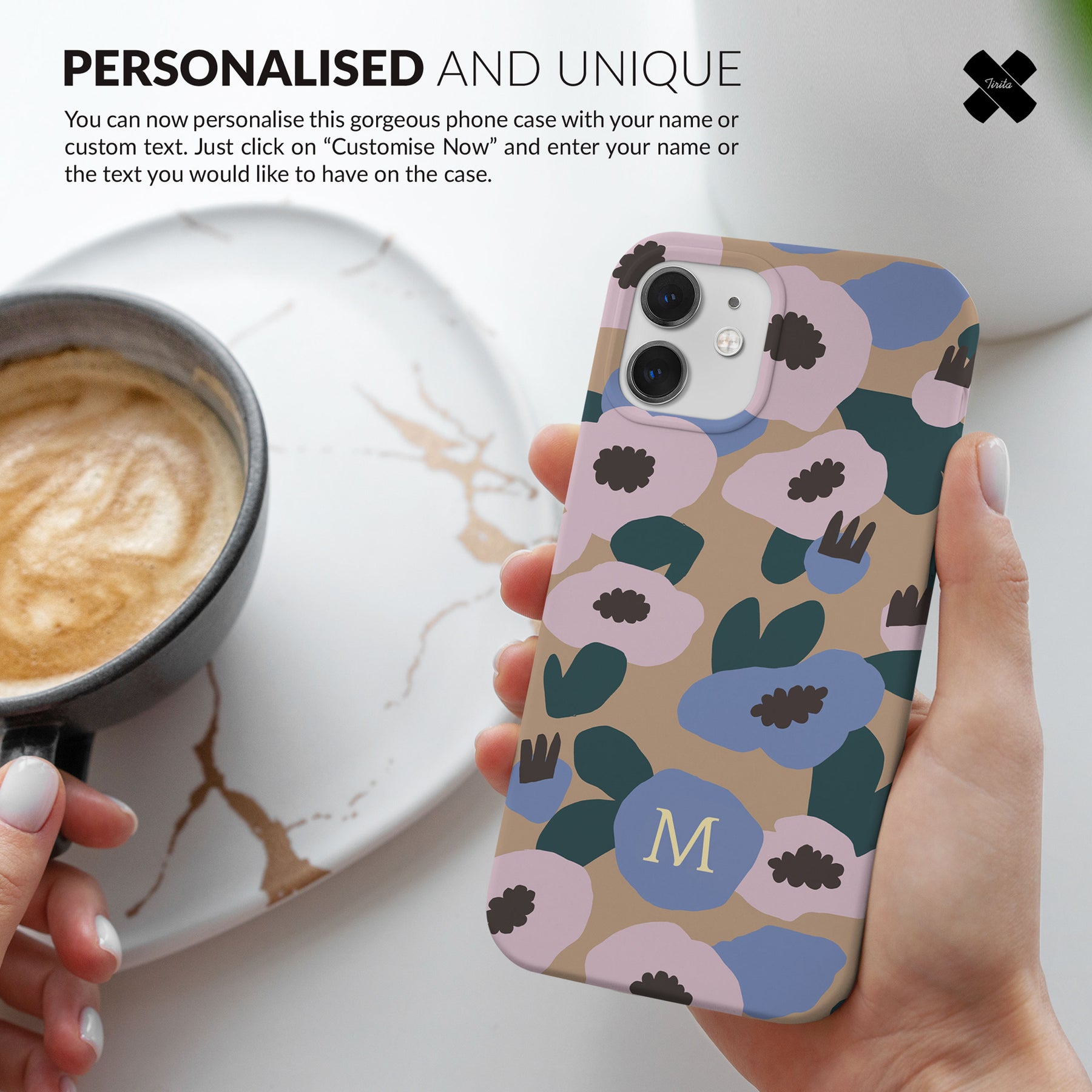 Personalised Hard Phone Case Custom Name Floral Poppies Abstract