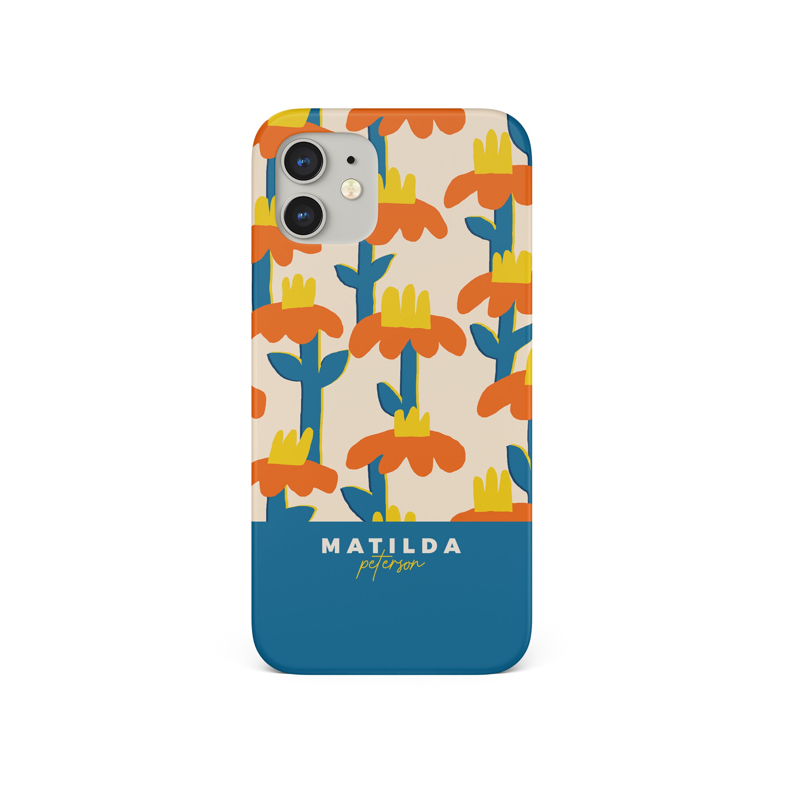 Personalised Hard Phone Case Custom Name Floral Sunflowers Retro