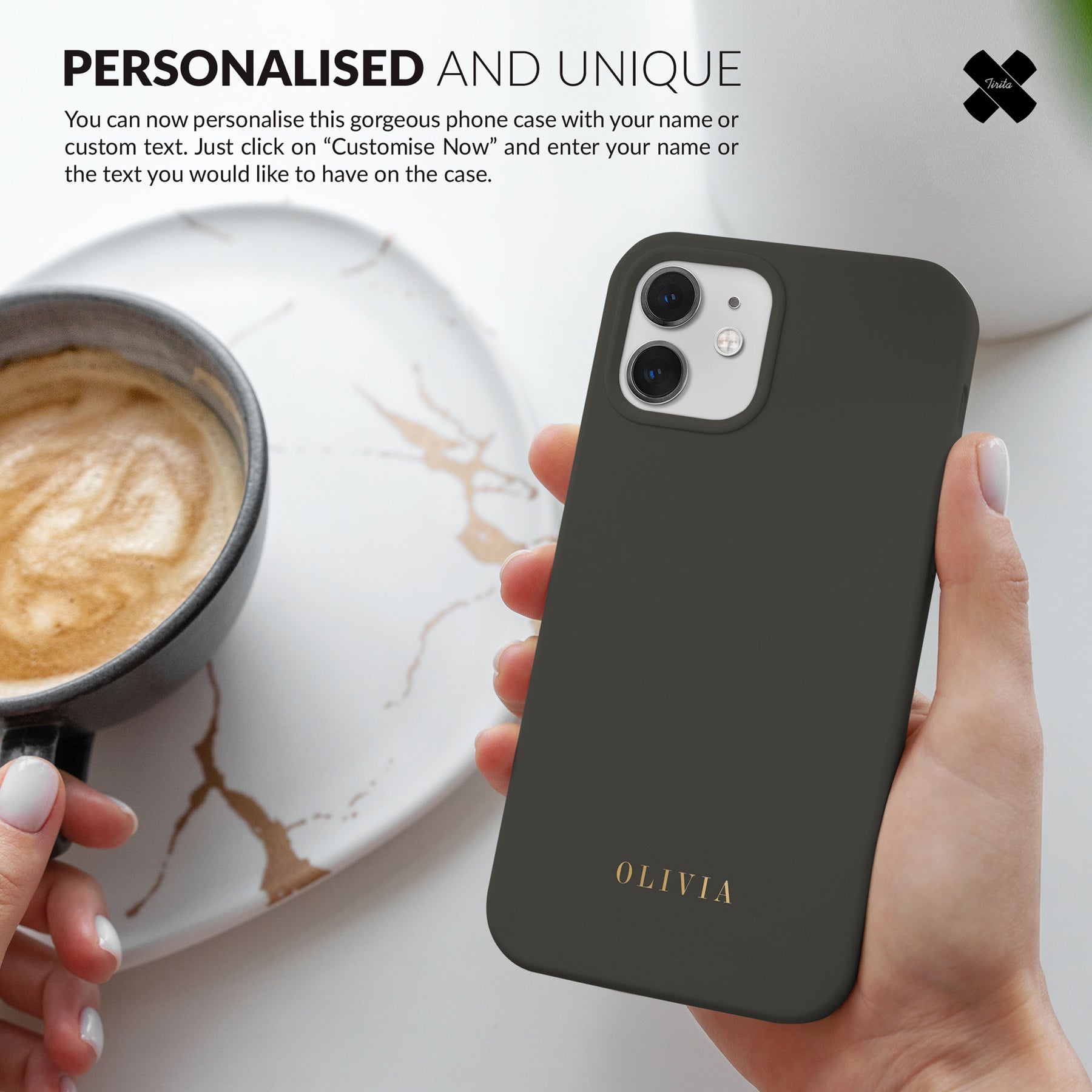 Personalised Hard Phone Case Custom Name Golden on Dark Gray