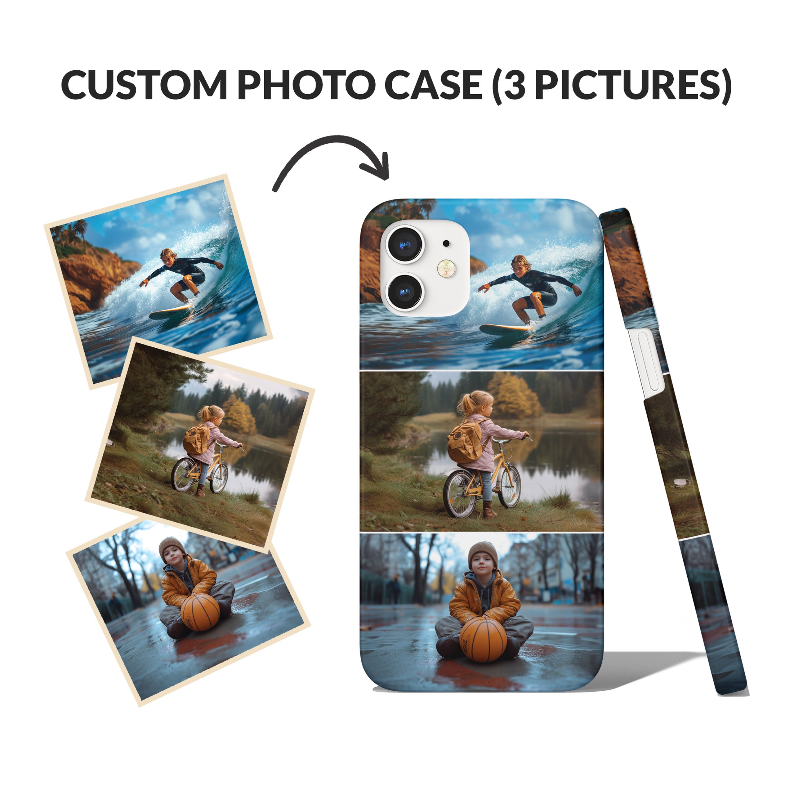 Custom Photo Phone Case, Personalised Picture Image Customized Design Unique Photo Gift - Three Photos Collage