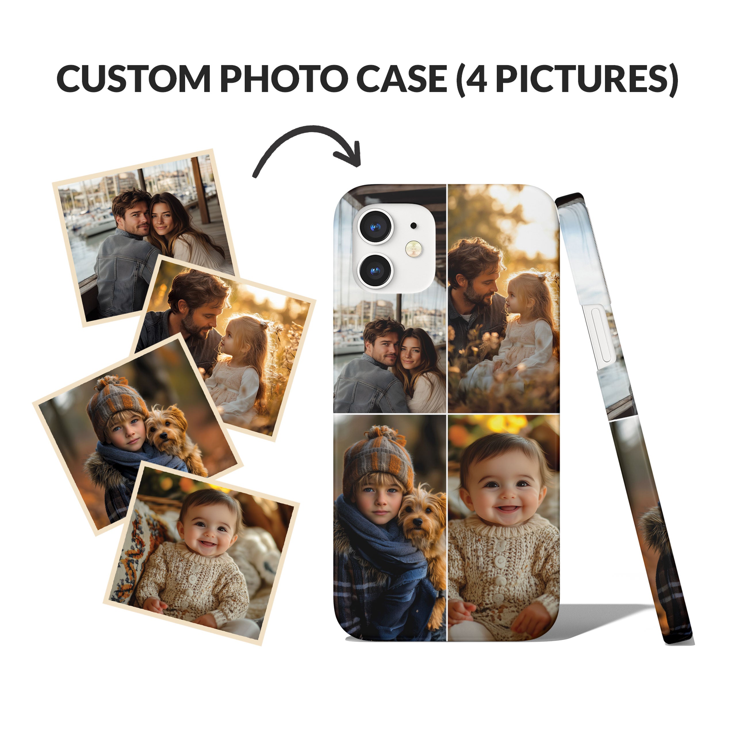 Custom Photo Phone Case, Personalised Picture Image Customized Design Unique Photo Gift - Four Photos Collage