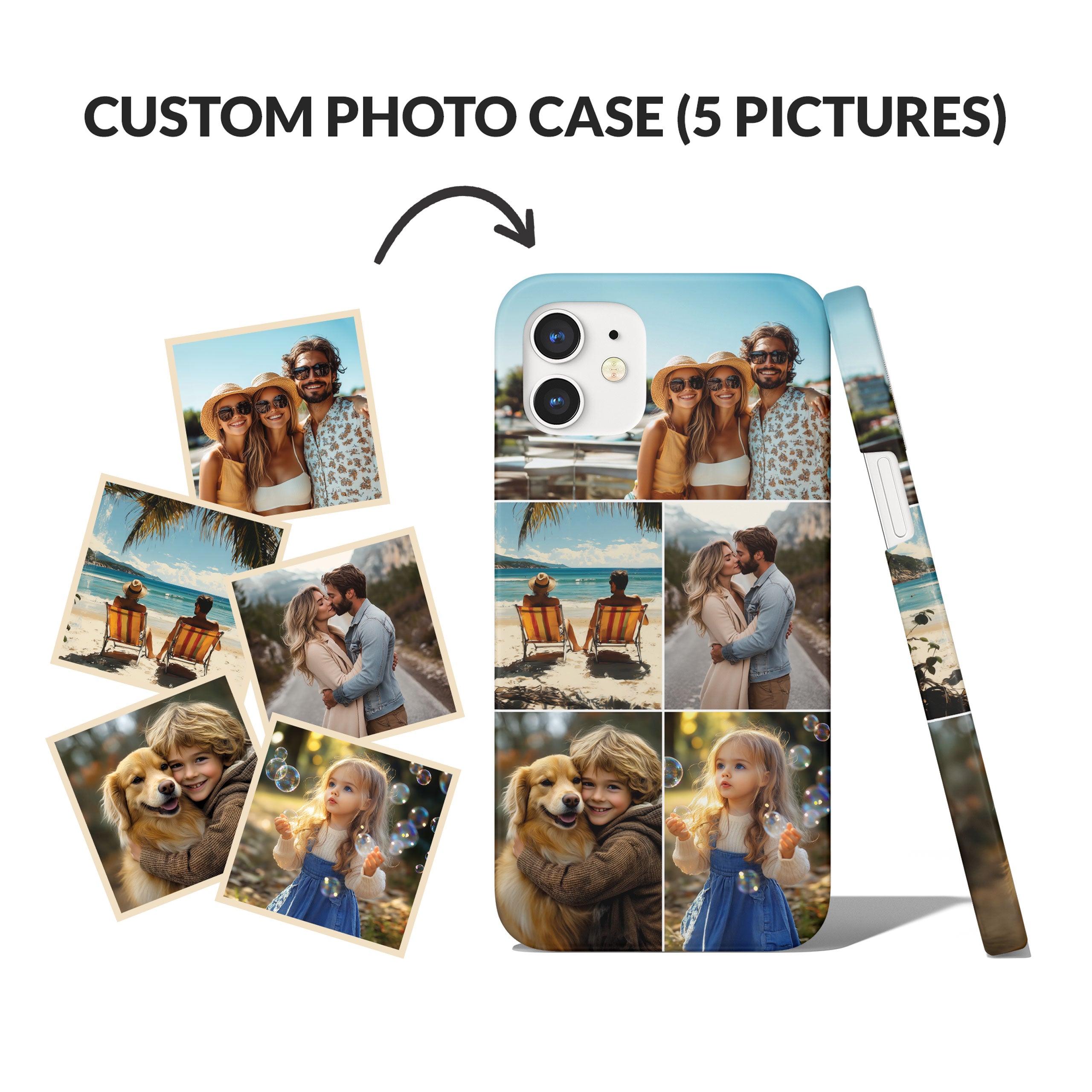 Custom Photo Phone Case, Personalised Picture Image Customized Design Unique Photo Gift - Five Photos Collage