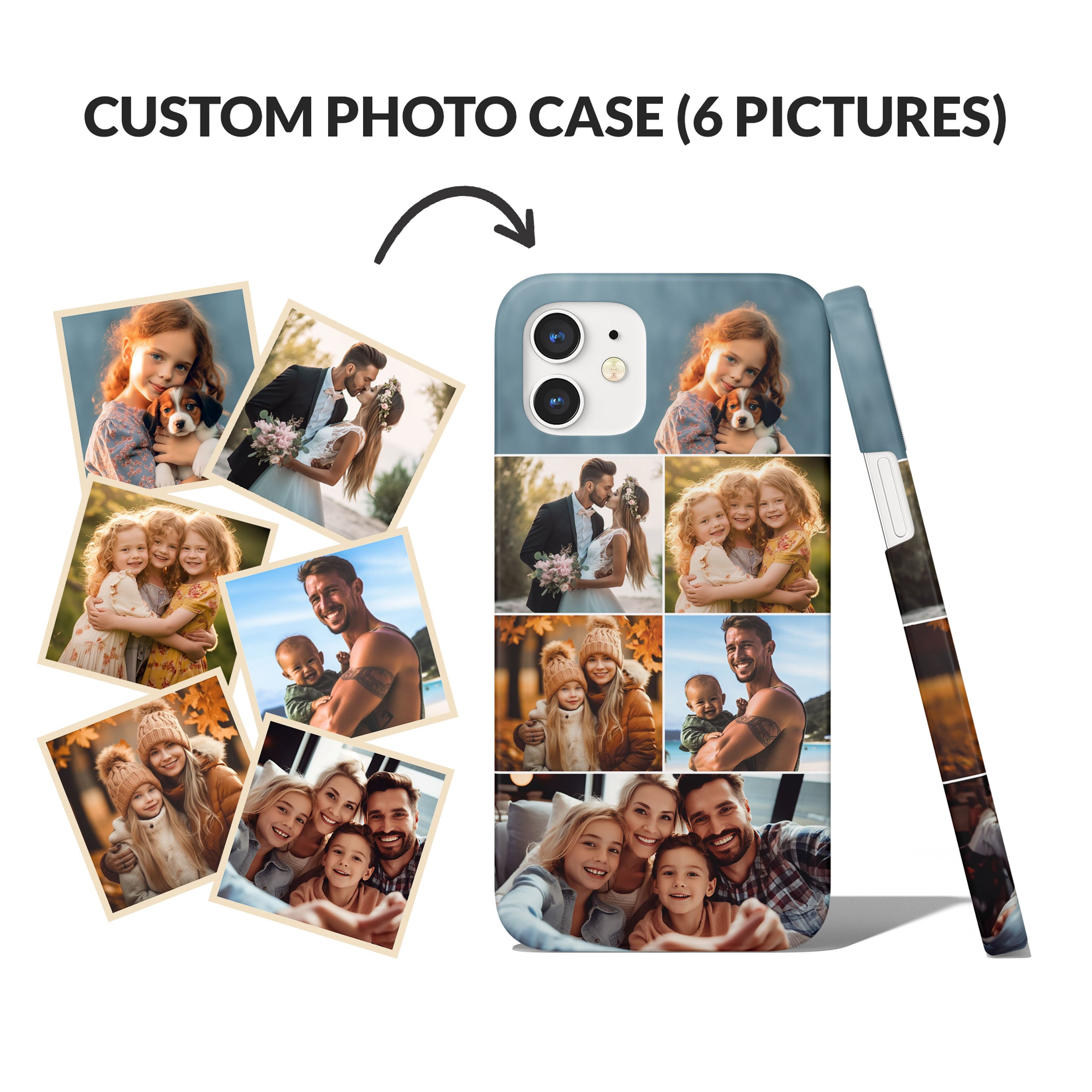 Custom Photo Phone Case, Personalised Picture Image Customized Design Unique Photo Gift - Six Photos Collage