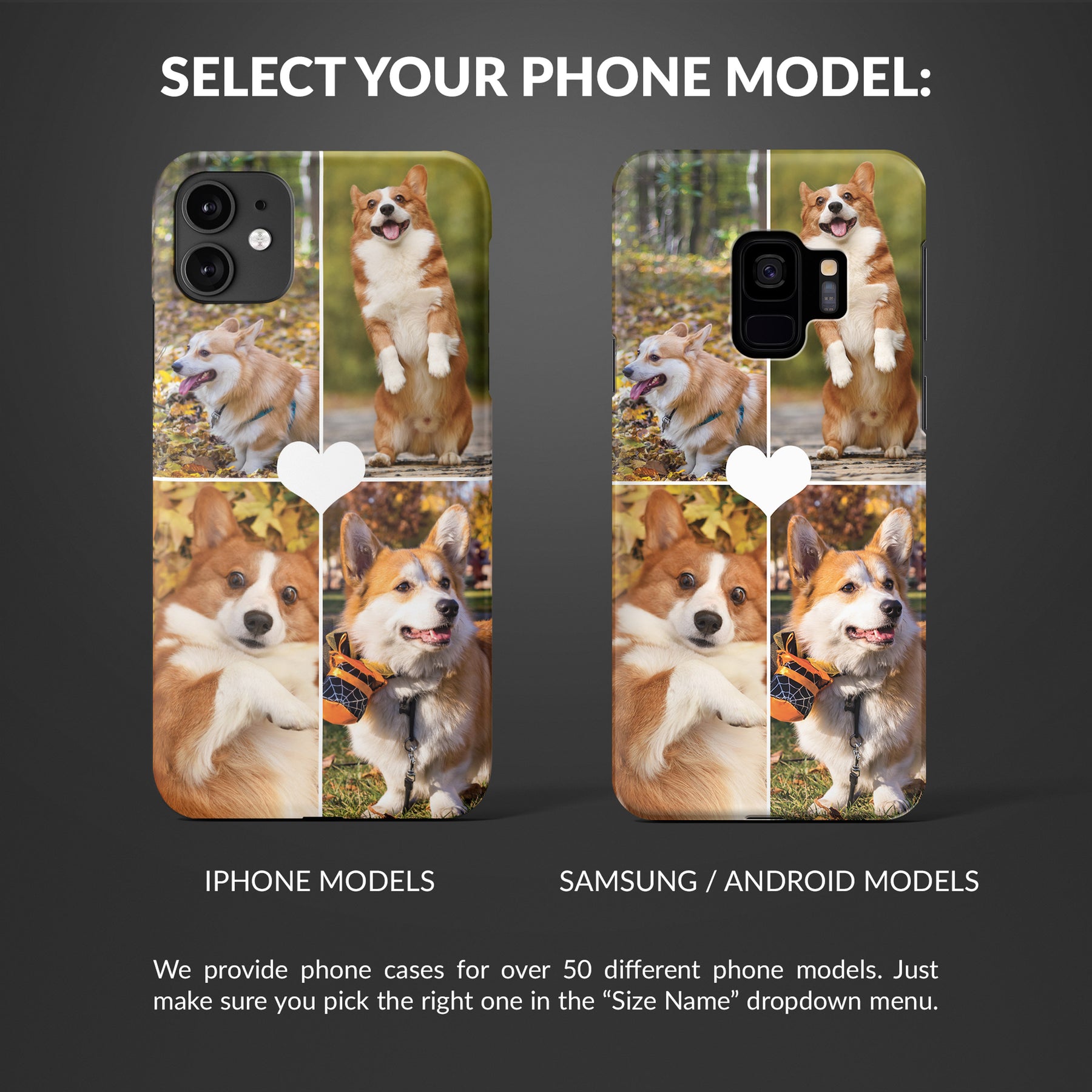 Personalised Custom Photo Hard Phone Case 4 Photos with Heart