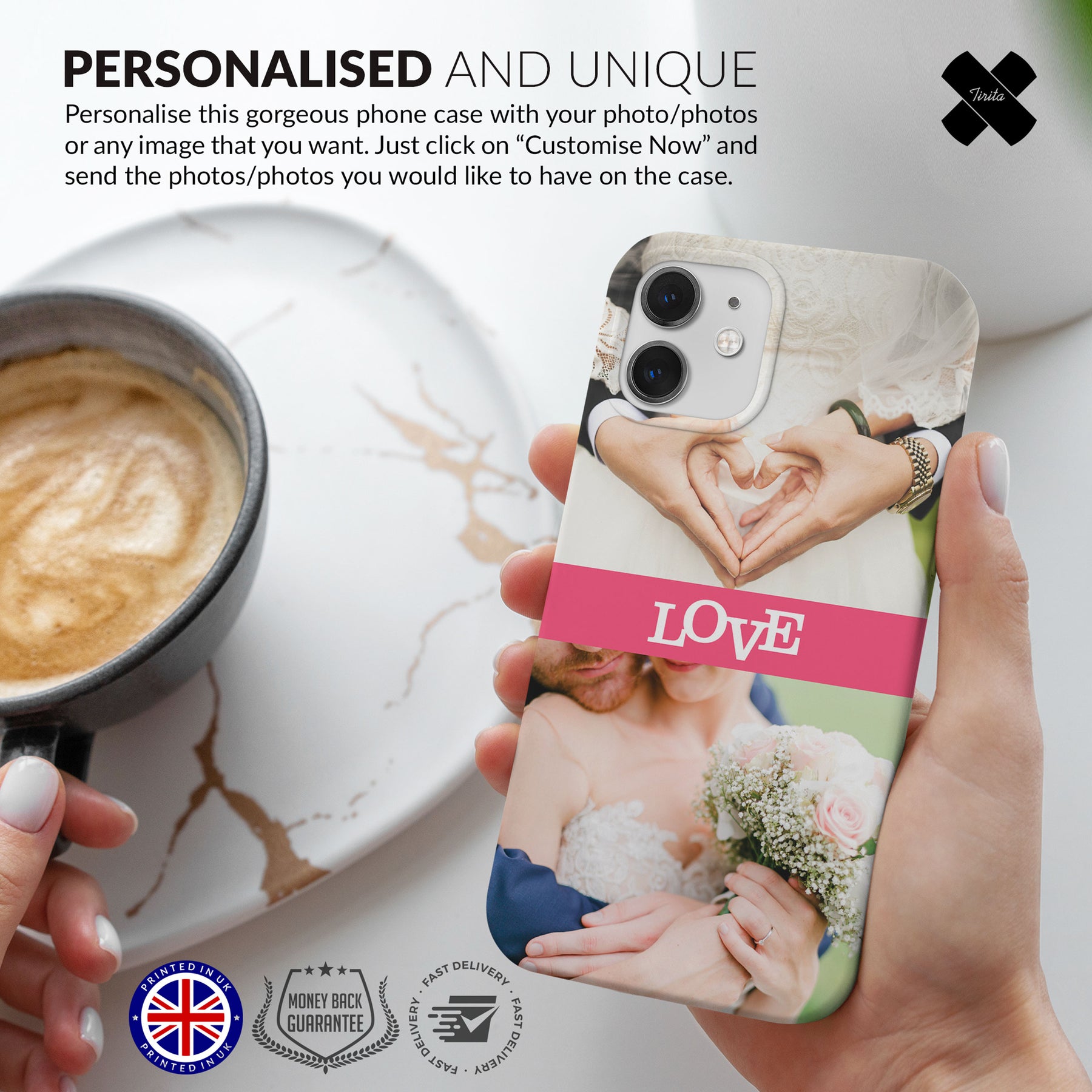 Personalised Custom Photo Hard Phone Case Two Photos with Banner