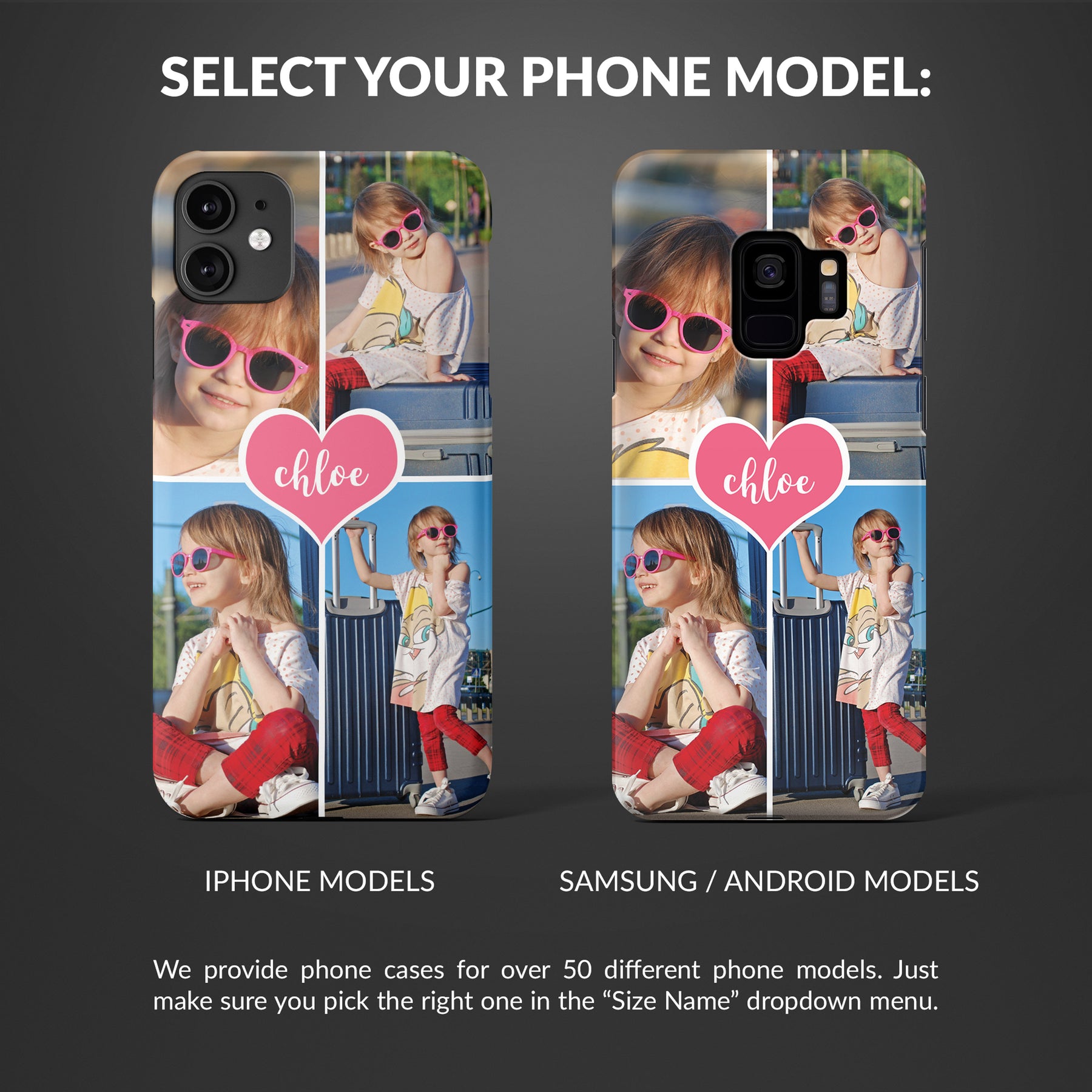 Personalised Custom Photo Hard Phone Case 4 Photos with Name in Heart