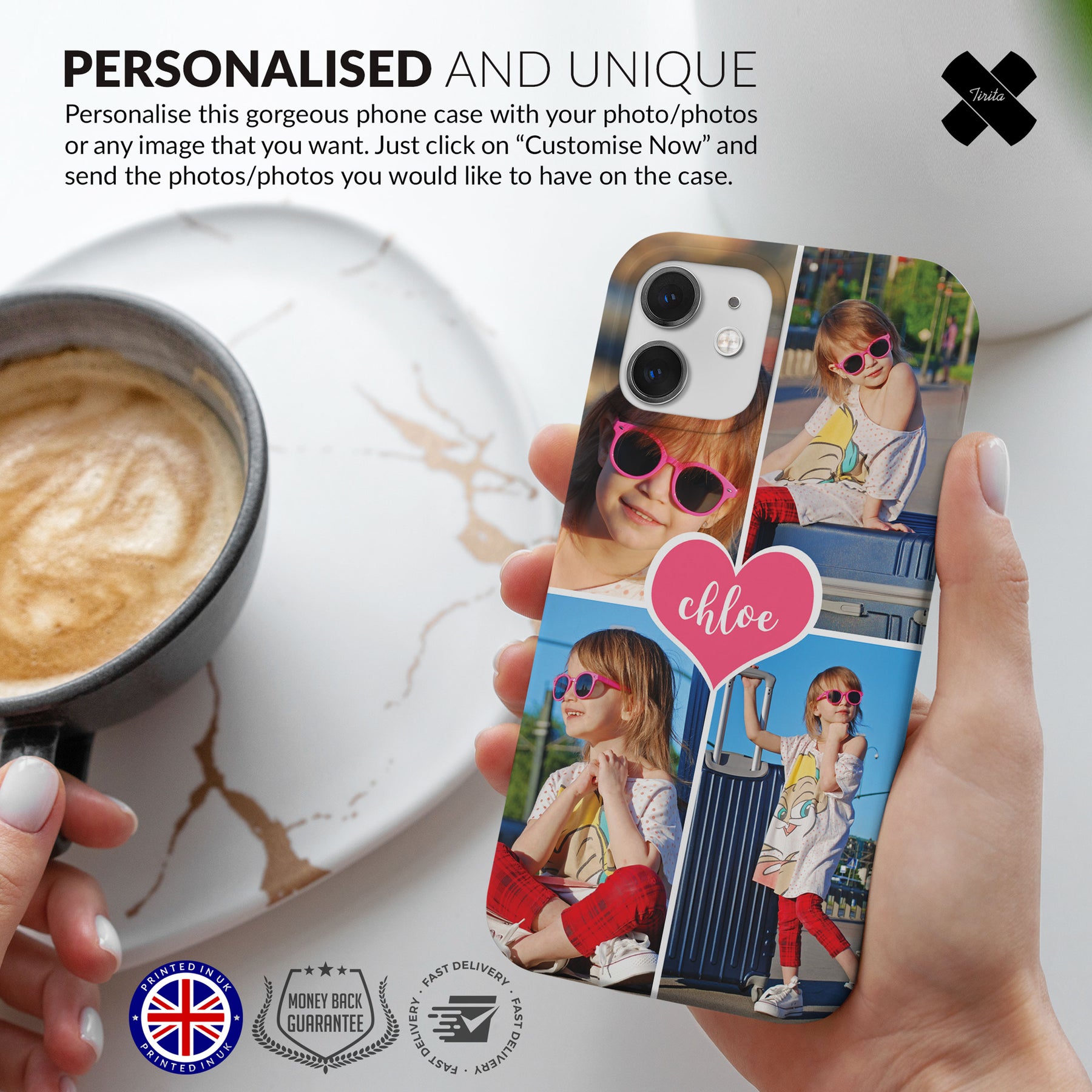 Personalised Custom Photo Hard Phone Case 4 Photos with Name in Heart