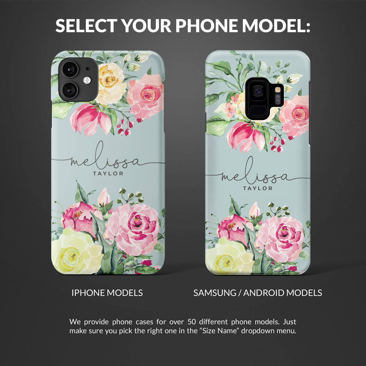 Personalised Hard Phone Case Custom Name Red Poppy Flowers