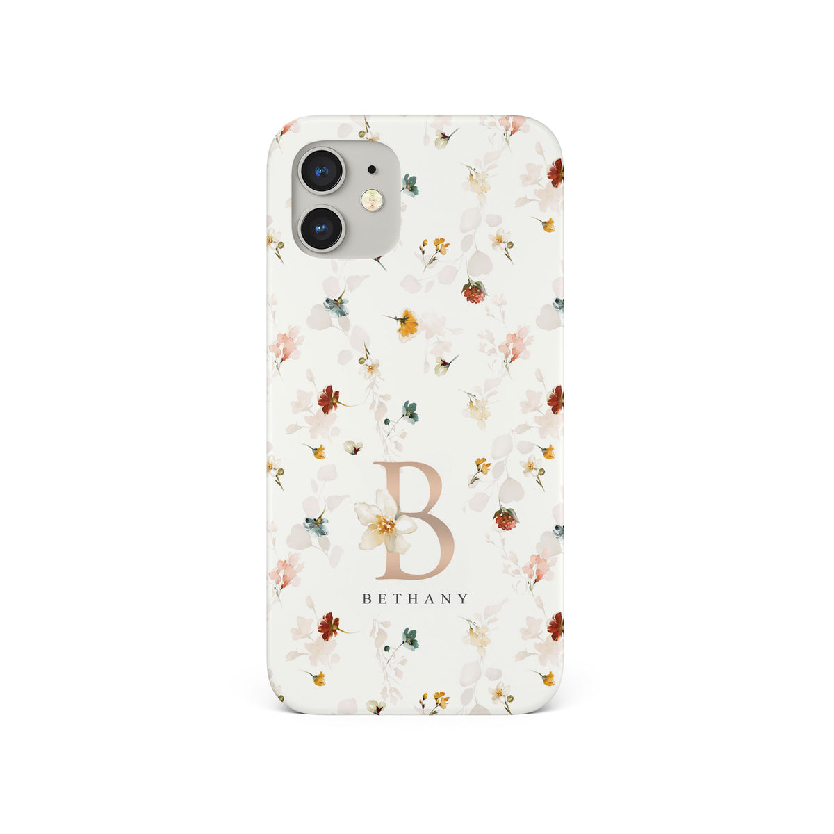 Personalised Hard Phone Case Floral White Rose Gold Monogram