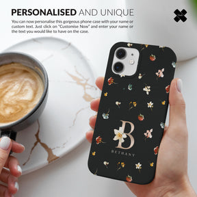Personalised Hard Phone Case Floral Black Rose Gold Monogram