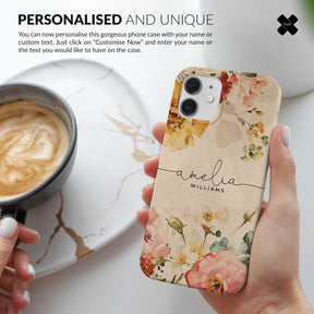 Personalised Hard Phone Case Floral Watercolour Romantic Roses