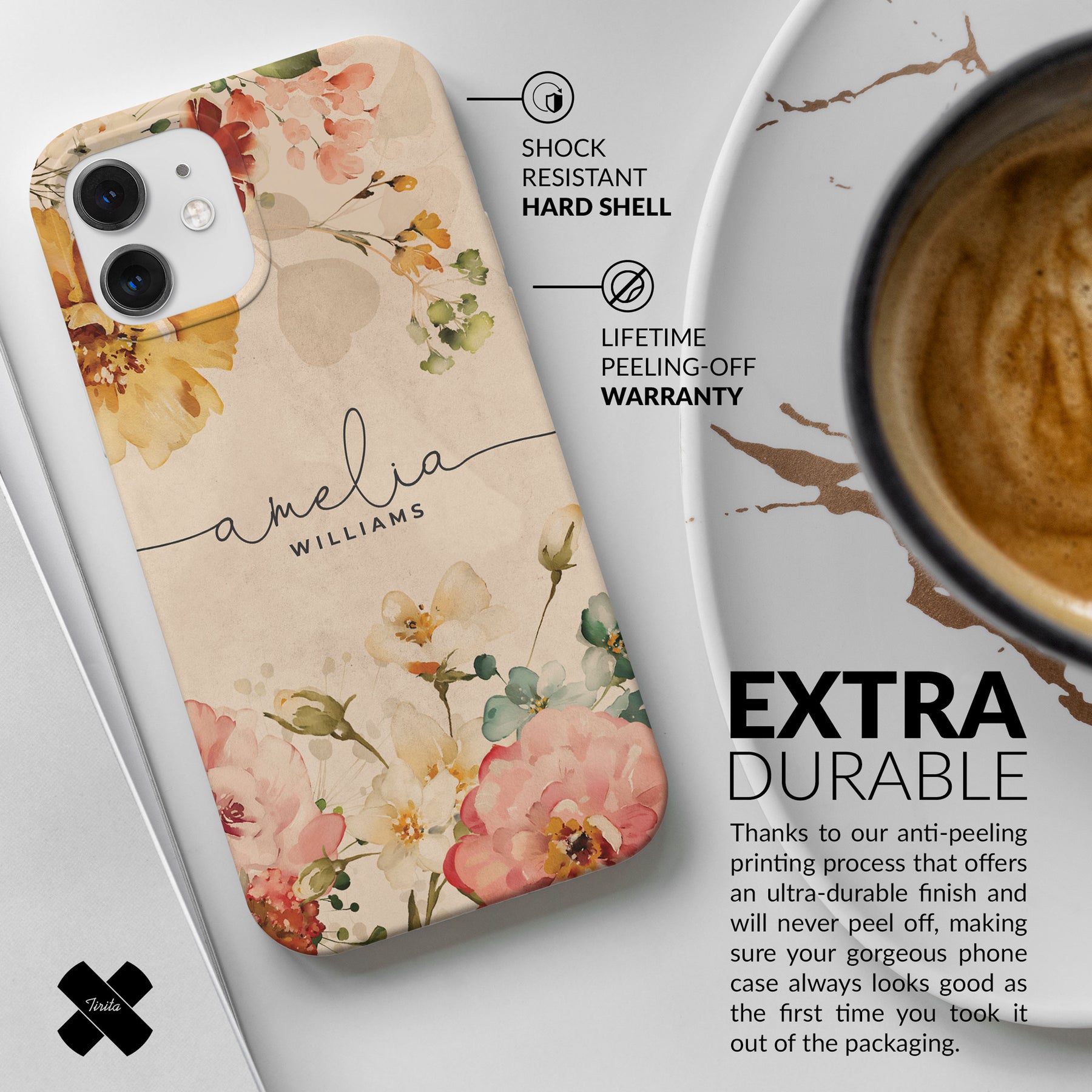 Personalised Hard Phone Case Floral Watercolour Romantic Roses