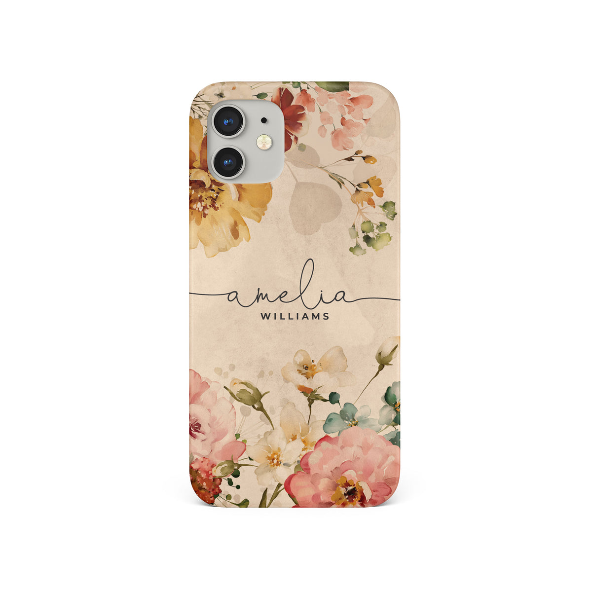 Personalised Hard Phone Case Floral Watercolour Romantic Roses