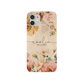 Personalised Hard Phone Case Floral Watercolour Romantic Roses