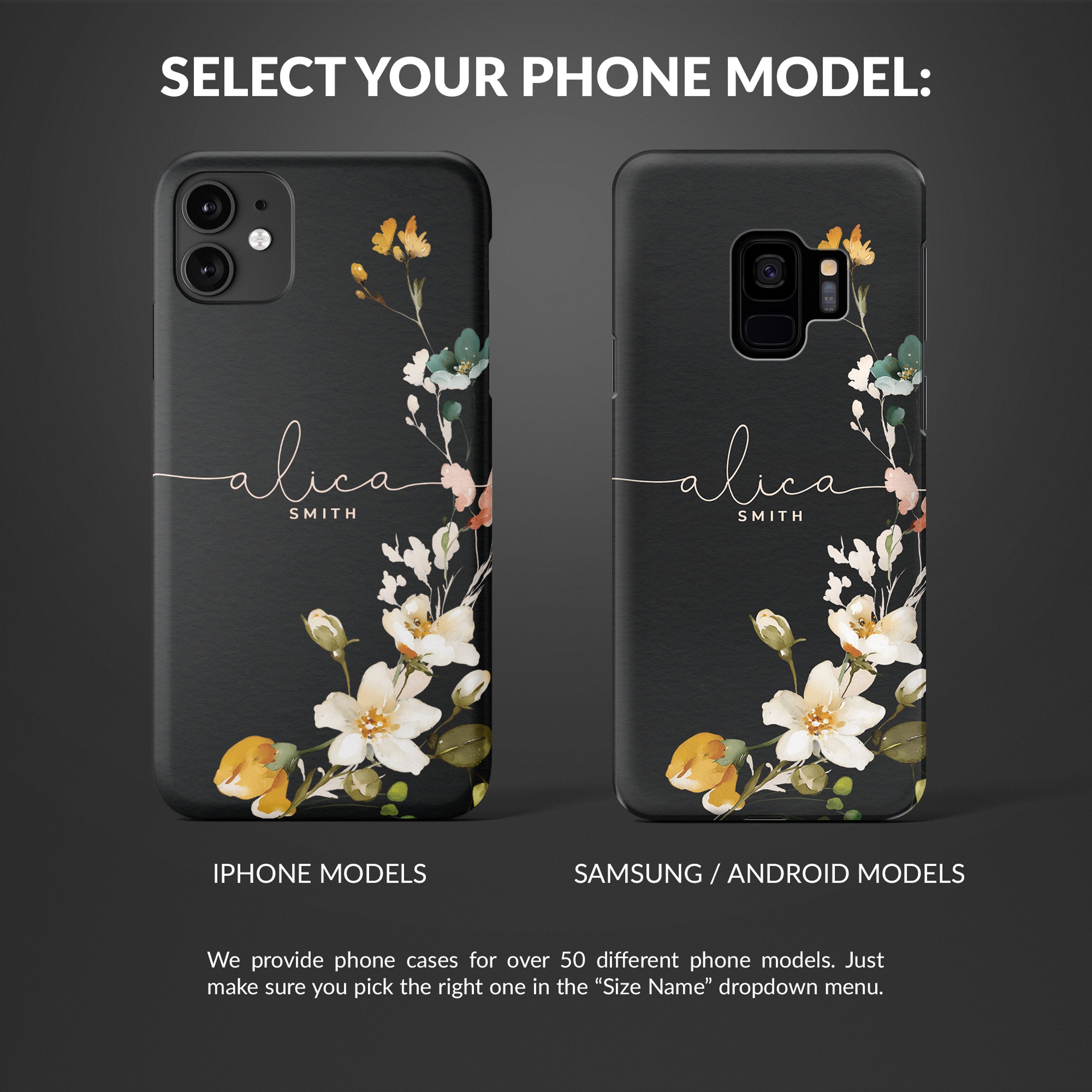 Personalised Hard Phone Case Floral Peach Blossom Roses Buds