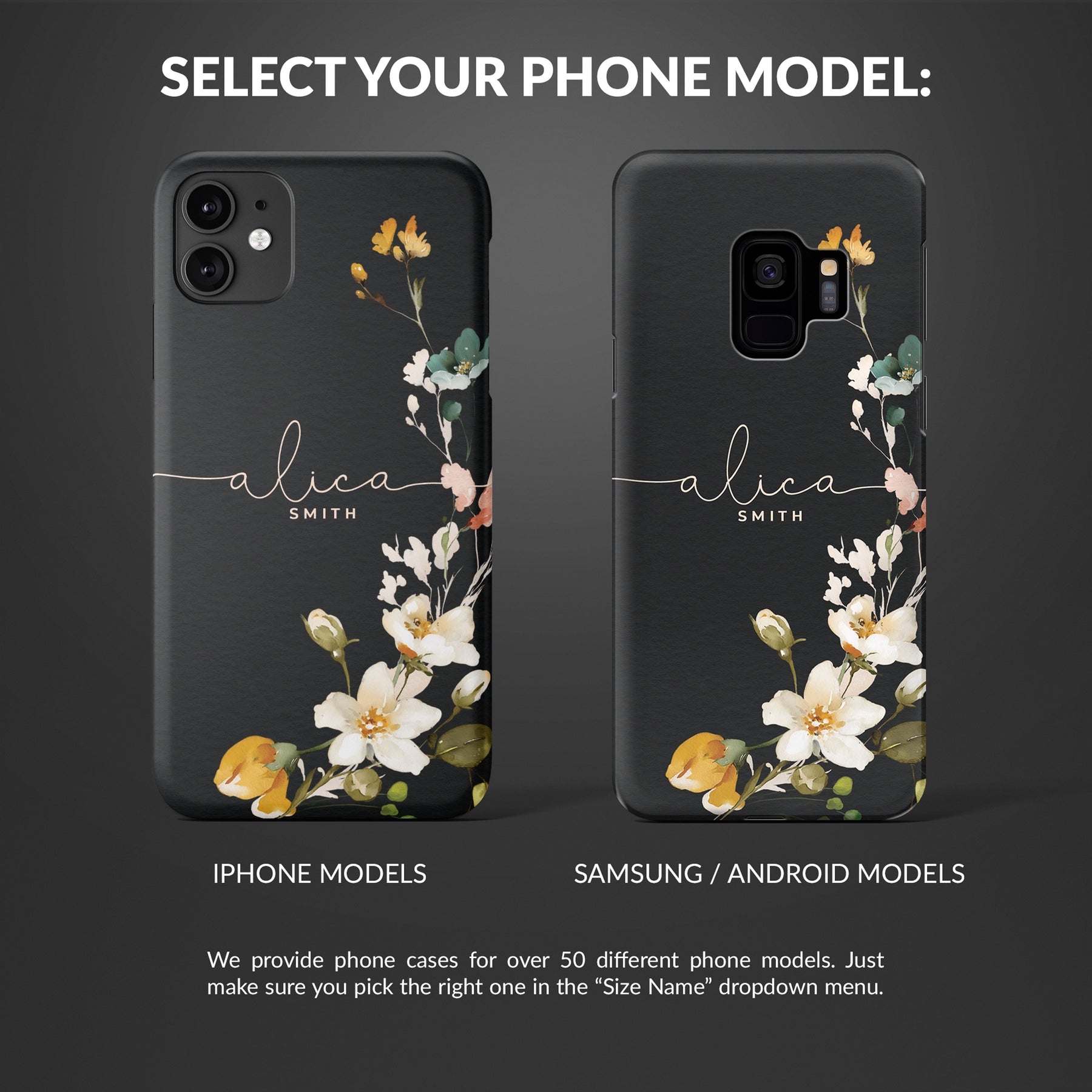 Personalised Hard Phone Case Floral Peach Blossom Roses Buds