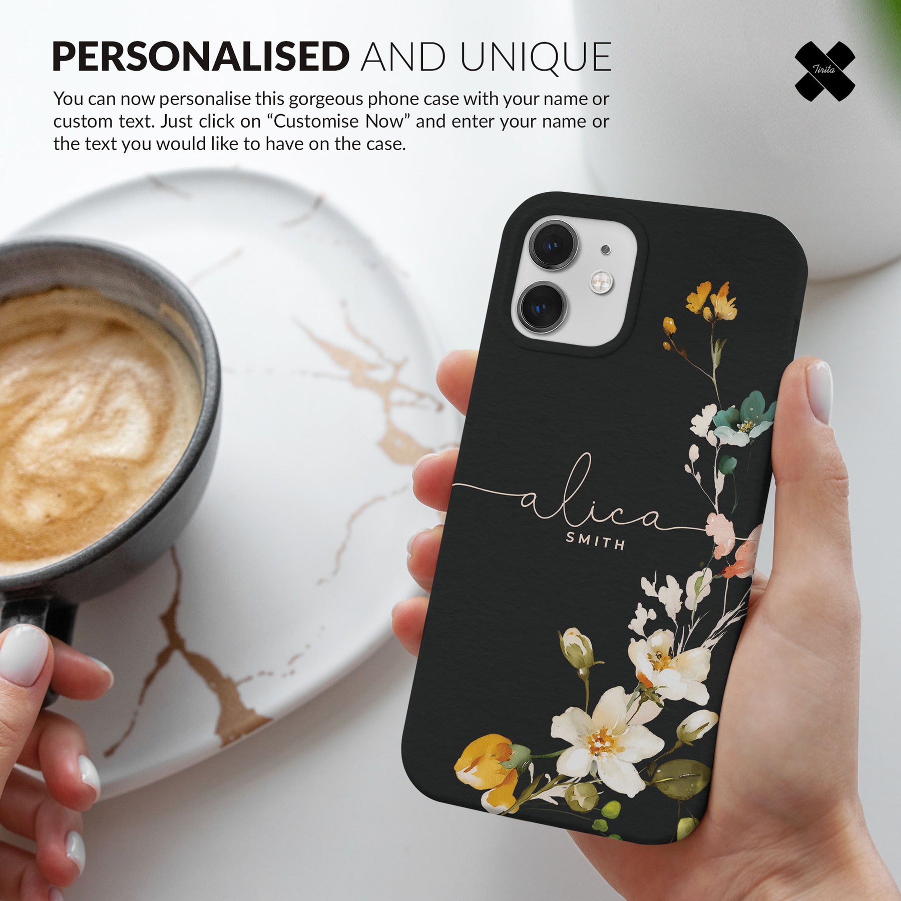 Personalised Hard Phone Case Floral Peach Blossom Roses Buds