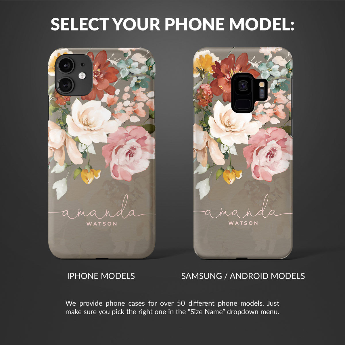 Personalised Hard Phone Case Floral Spring Flowers Pink Roses