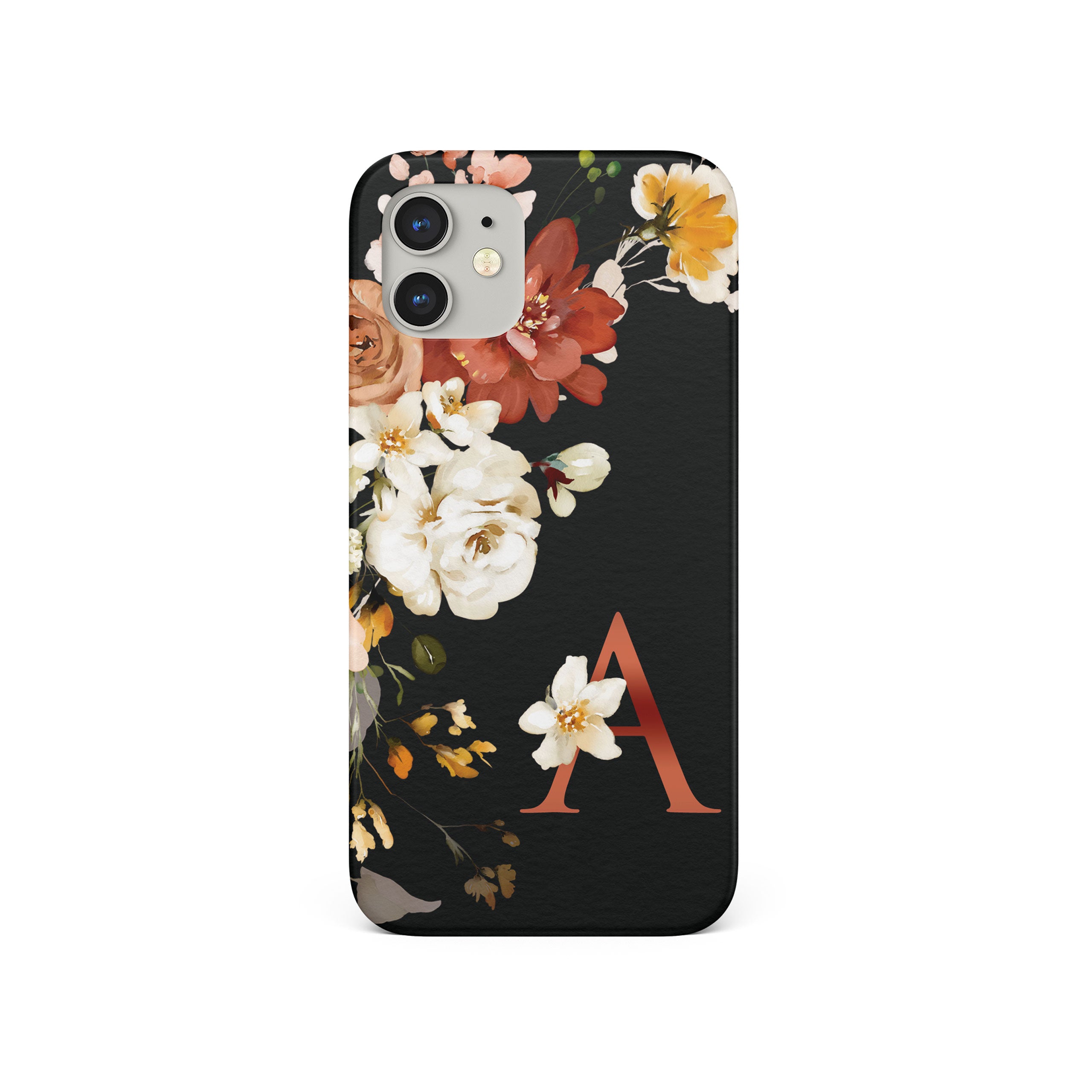 Personalised Hard Phone Case Shabby Chic Roses Black Floral Monogram