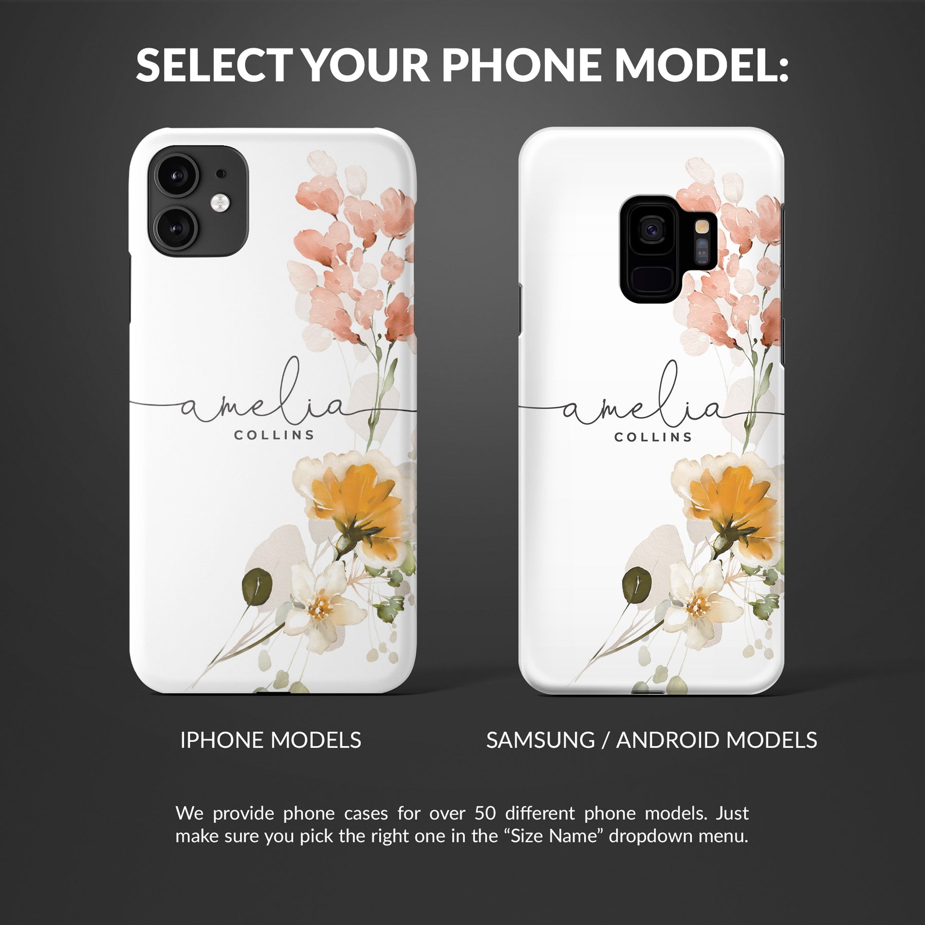 Personalised Hard Phone Case Spring Blossoms Watercolour