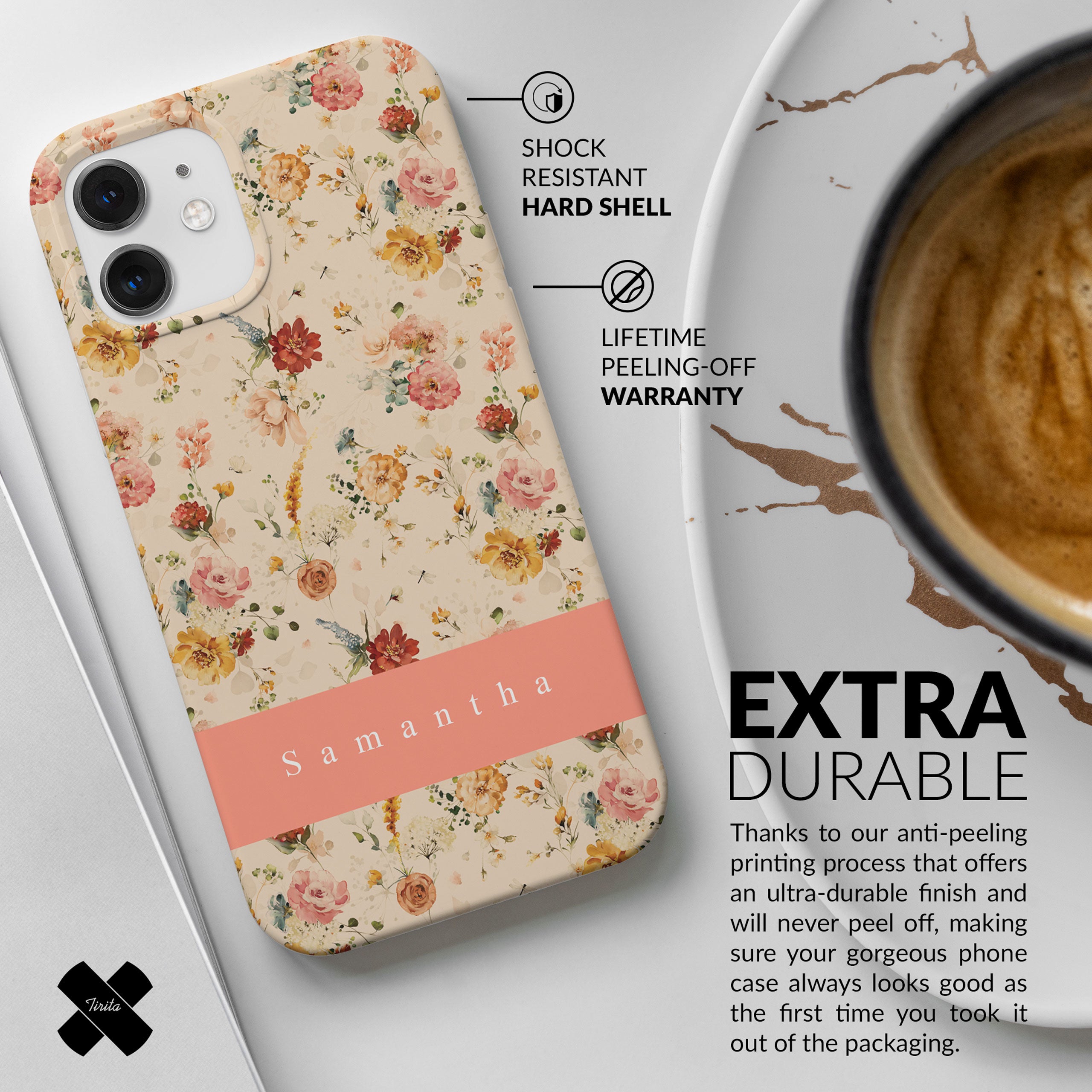 Personalised Hard Phone Case Floral Vintage Ditsy Pastel